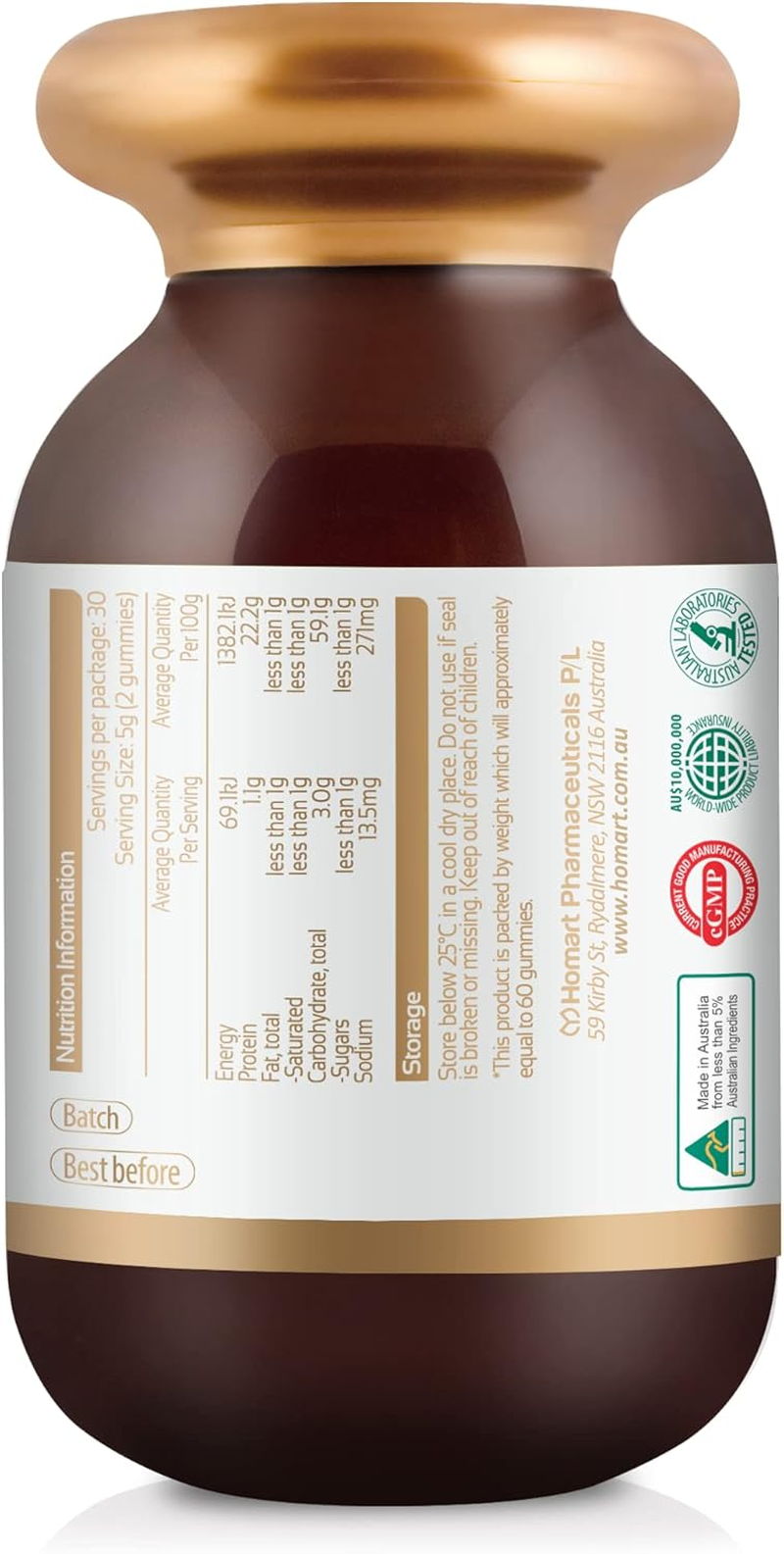 Spring Leaf Collagen Gummies HA+ 60S - Sugar Free Collagen Peptides Option - with Hyaluronic Acid for Hair Skin Nail - for Skin Firmness & Hydration - Natural Peach Flavour image number 4