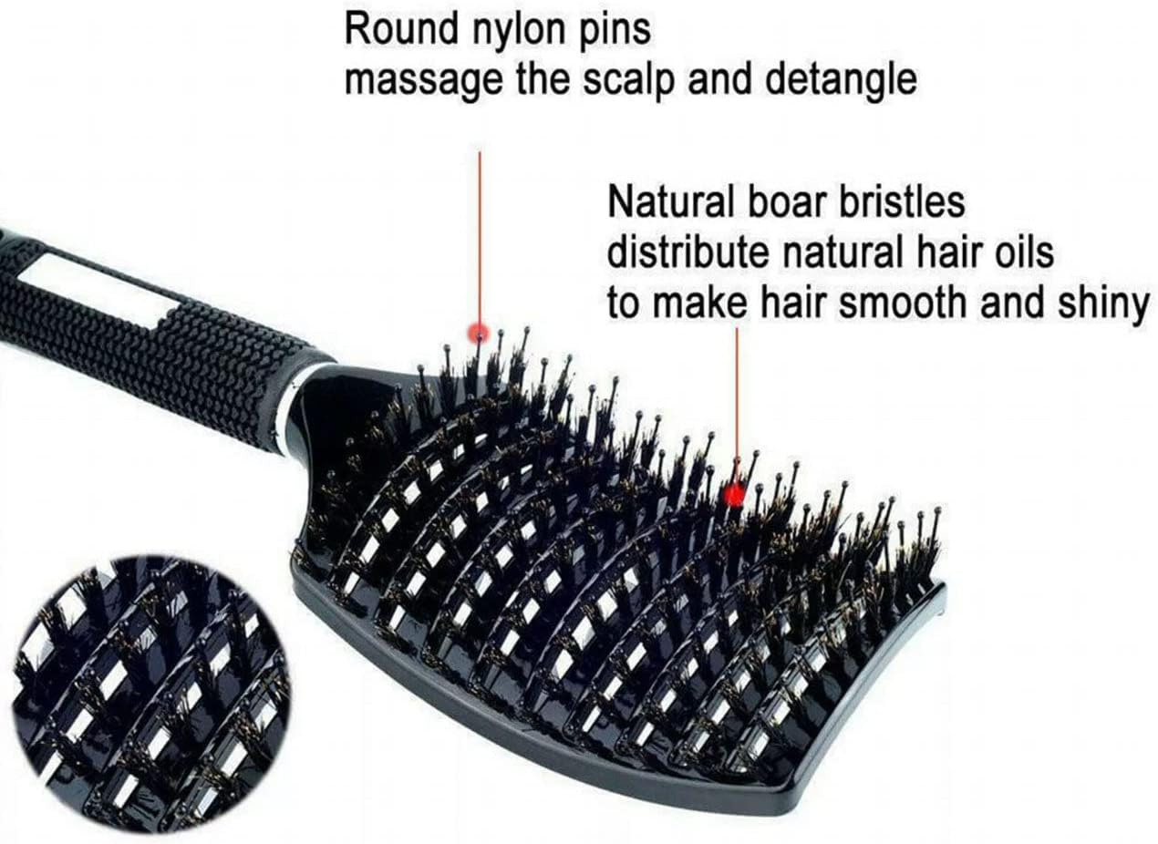 Nylon Boar Bristle Hair Brush Hairbrush Smooth Hair Head Scalp Massage Comb Curved & Vented Detangling Hair Brush for Women Long, Thick, Curly and Tangled Hair image number 4
