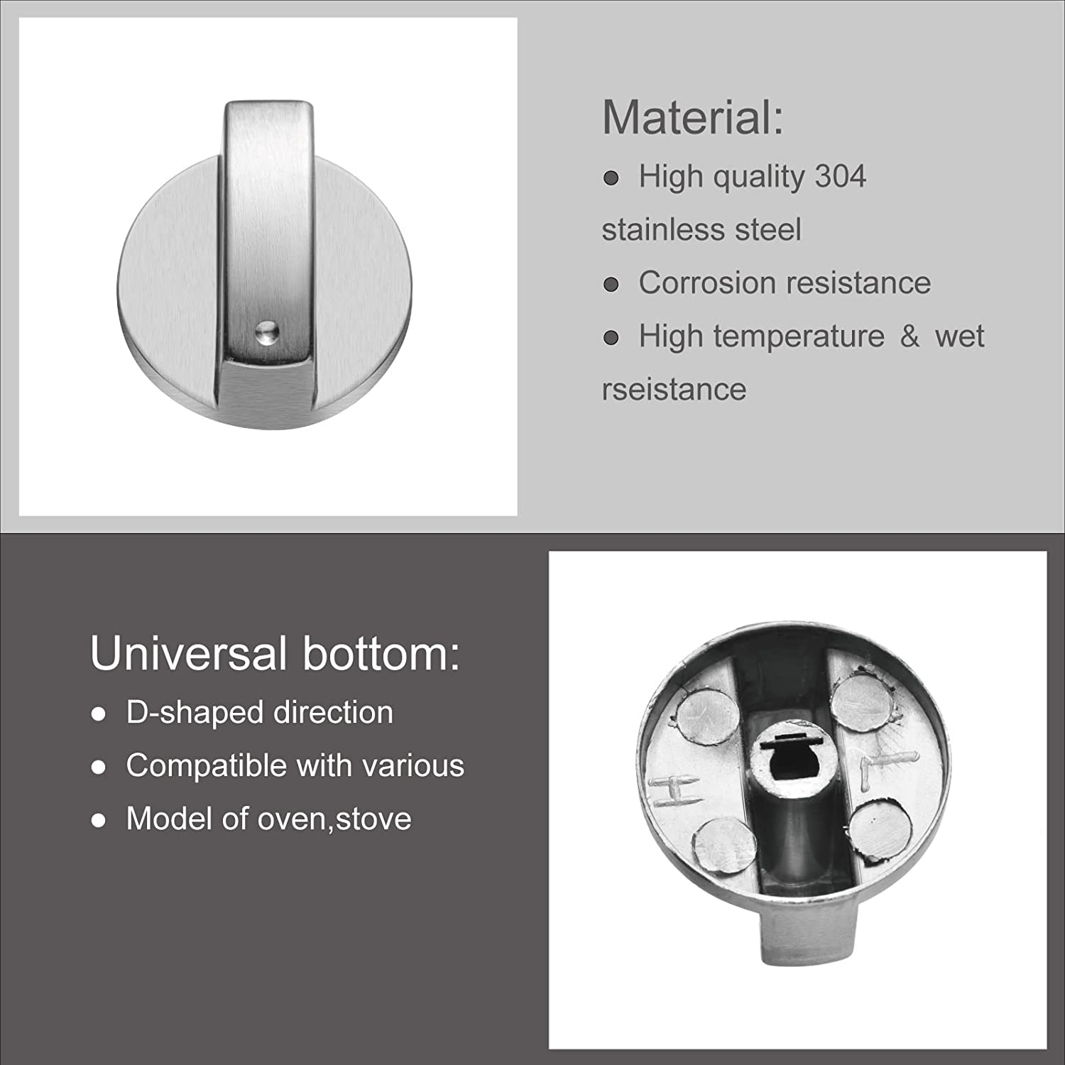 4 Pack 6Mm D-Shaped Stove Control Knobs 4 Cm Stainless Steel Replacement Compatible with 6Mm D-Shaped Stove Oven,Stove,Range