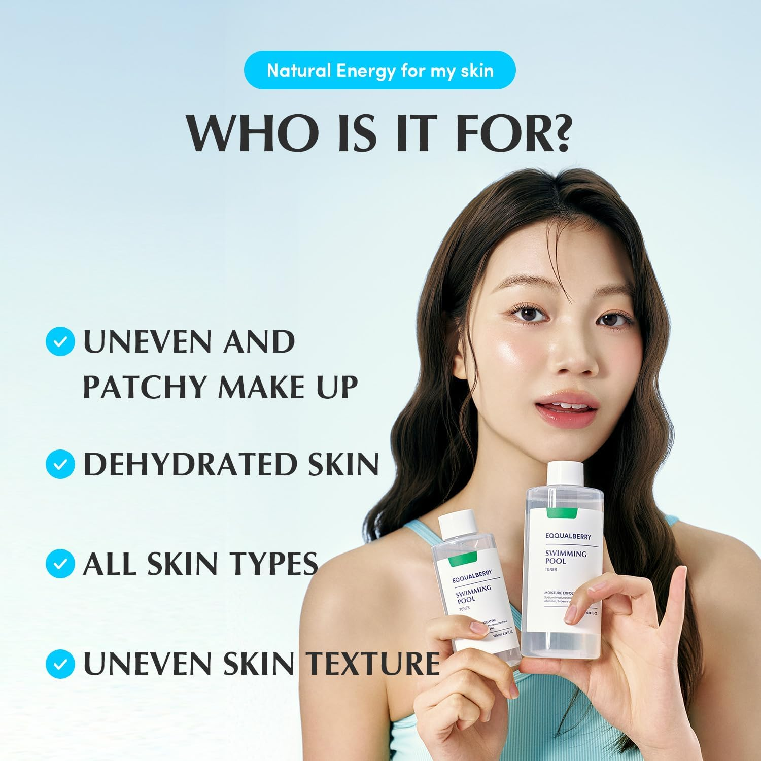 EQQUALBERRY Swimming Pool Daily Facial Toner, 155Ml, 8-Layer Hyaluronic Acid, Low Ph Formula, Enzyme Exfoliation, 5-Berry Complex, Sensitive Skin image number 3