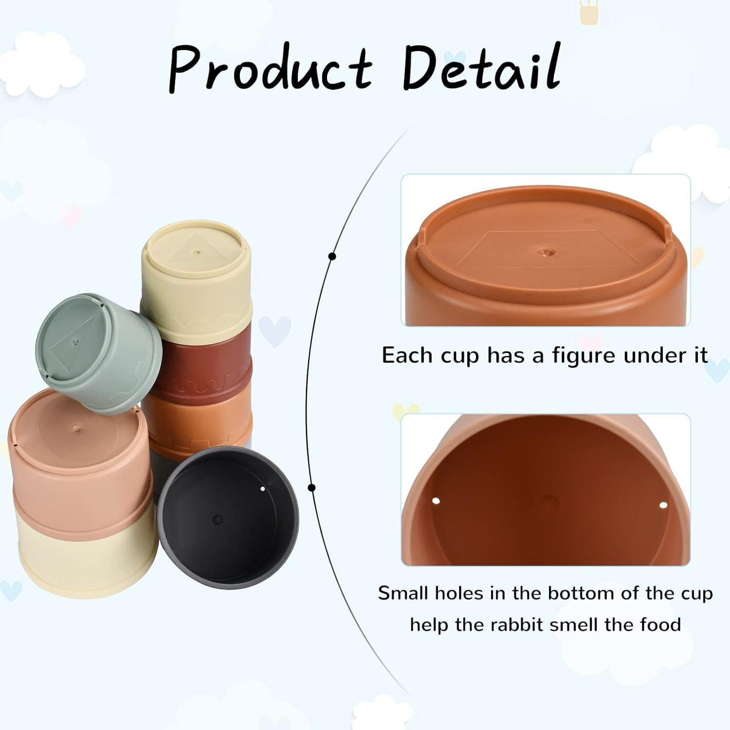 Hysgscwd 8Pcs Stacking Cups for Rabbits, Reusable Multicolored Different Sizes Bunny Gradient Nesting Toy, Stackable Rabbit Foraging Toy for Small Animals Bunnies Guinea Pig Hiding Food and Playing image number 3