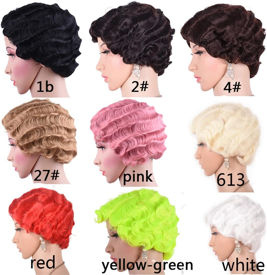 Synthetic Short Curly Finger Wave Wig for Black Women Heat White Blonde African American Mommy Wig Cosplay Pink 6Inches image number 1