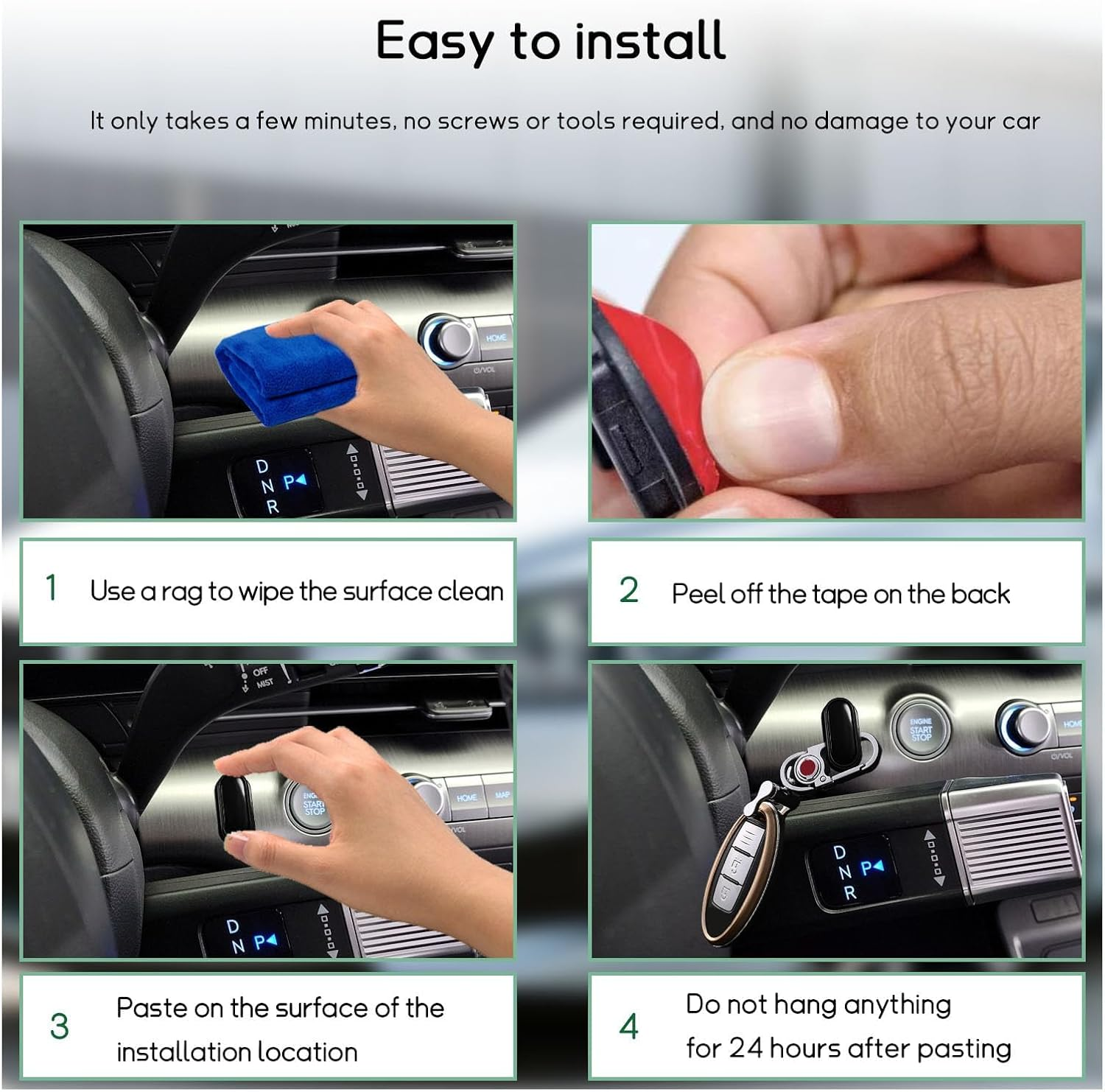 4 PCS Car Mini Hook, Multifunctional Auto Adhesive Backseat Hangers on Dashboard, Universal Hook Stickers for Key, Mask, Earphone, Charging Cable, Vehicle Interior Accessories (Glossy) image number 4