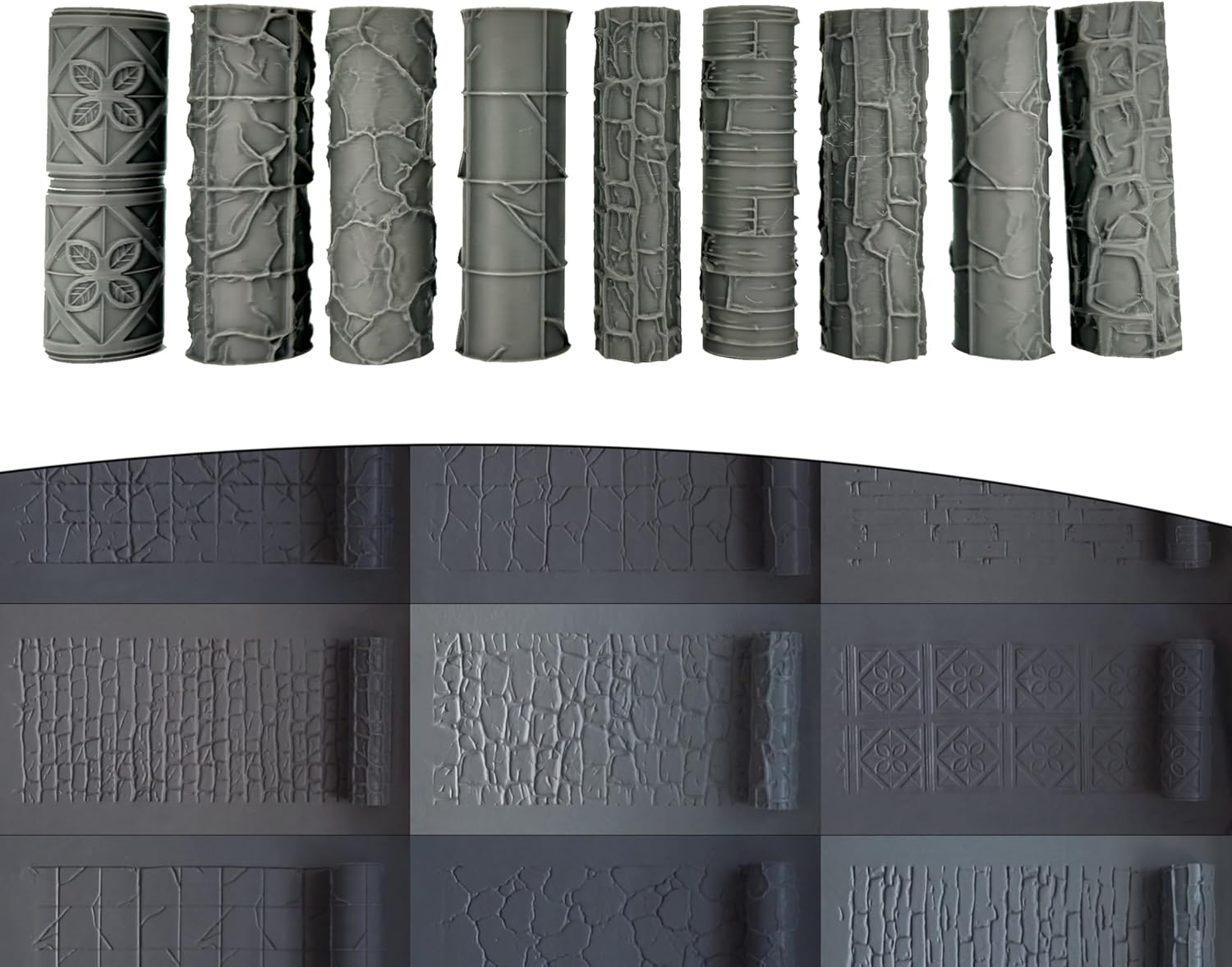 Asemly Terrain Texture Hand Roller for D&D, Wargaming, Battle Mat, Tabletop, Dungeons and Dragons, Ornate, Wood, Stone, 9 Rollers, 10Th Edition