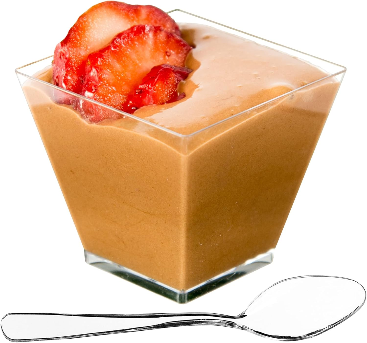Dlux Mini Dessert Cups with Spoons (105 Ml X 50 Pcs) Clear Plastic Parfait Appetizer Cups, Square Medium 3.5 Oz Small Reusable Bowl for Party Desserts Appetizers - with Recipe Ebook image number 1