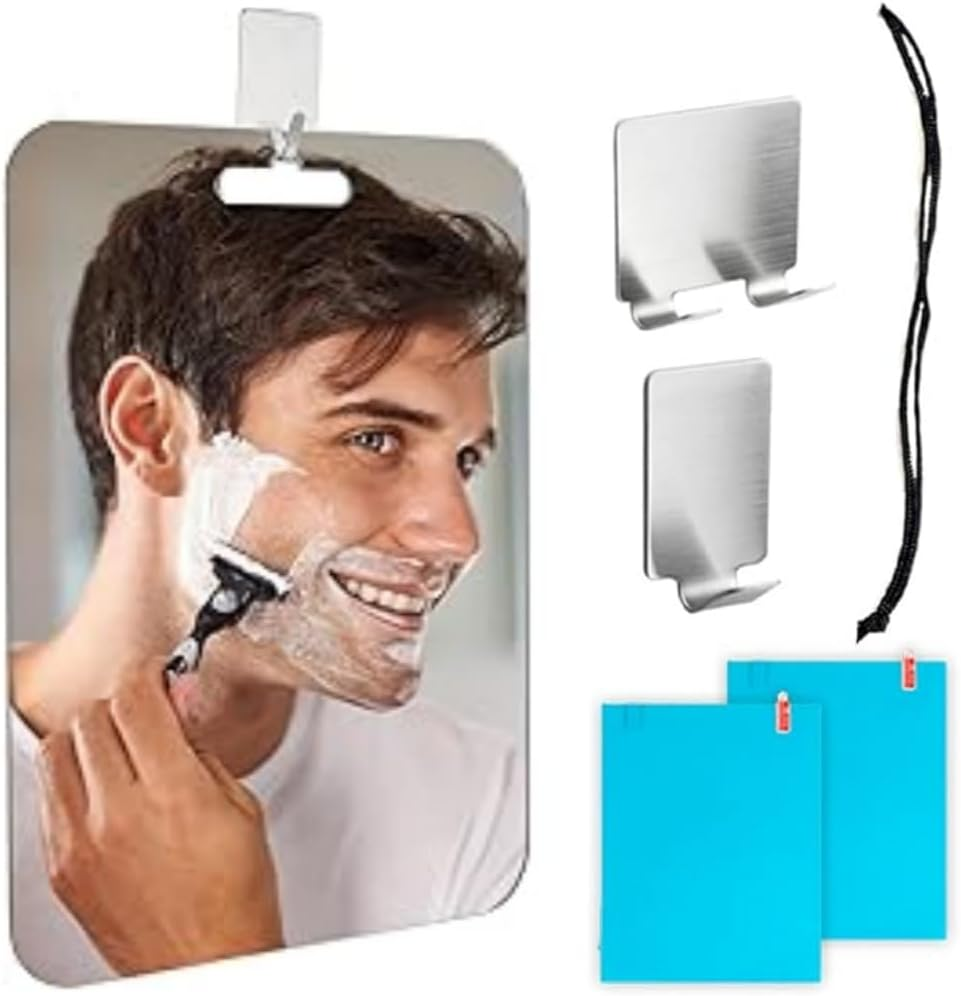 HIDOSNG Shower Mirror anti Fog 25 * 18CM Extra Large Fogless Shower Mirror with 2 Steel Razor Hooks&Updated Fogless Tech PET Film image number 2