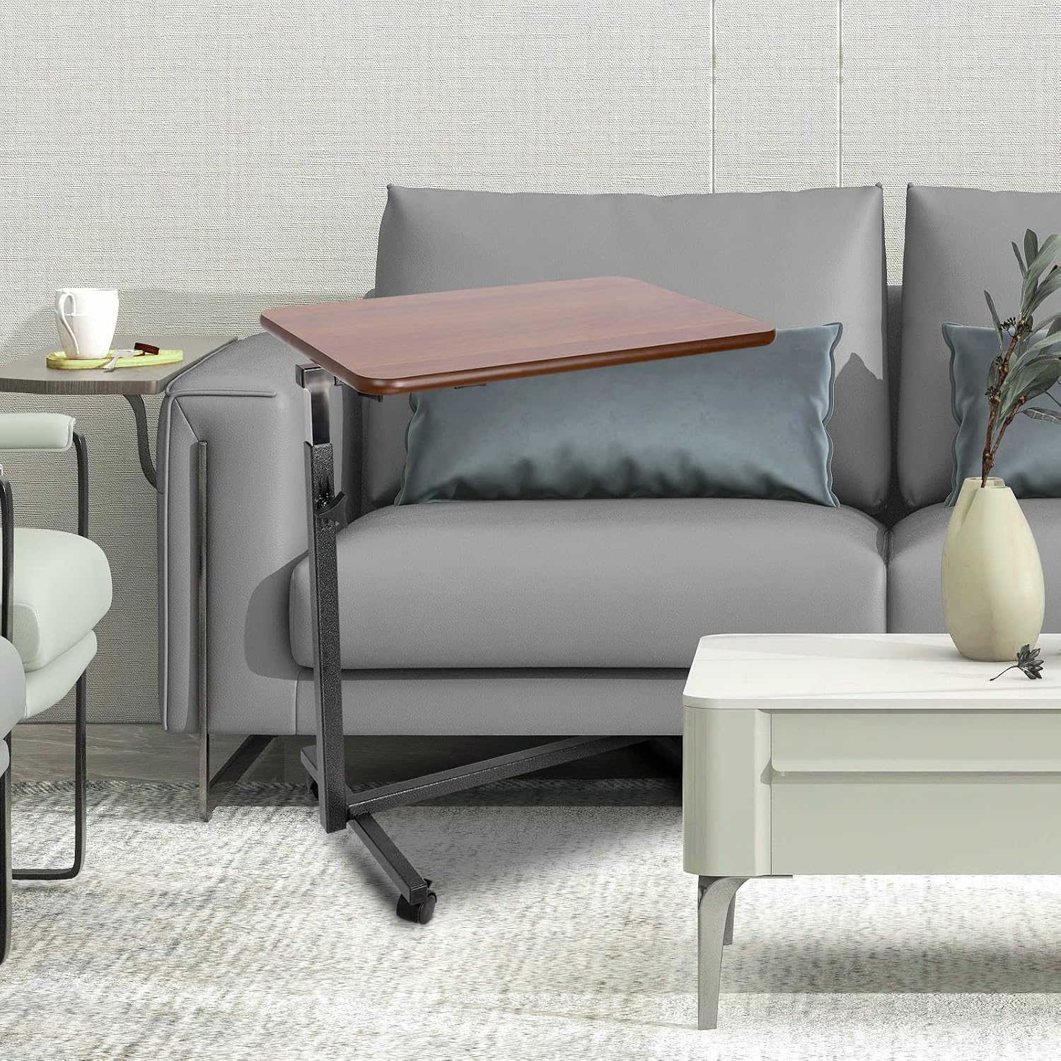 Altus Overbed Table over Chair Bedside Height Adjustable Walnut Desktop image number 5