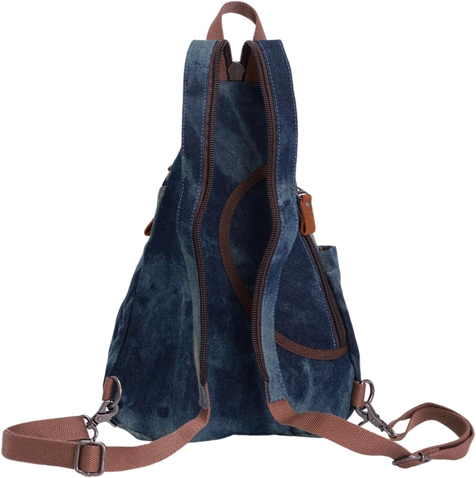 NECTAR YUNBURST Denim Blue & Yellow Canvas Leather Multi-Function Pack - Crossbody Backpack/Shoulder Casual Daypack/Rucksack for Cycling Hiking Travel | Water-Resistant | 40X28X16Cm Unisex image number 1