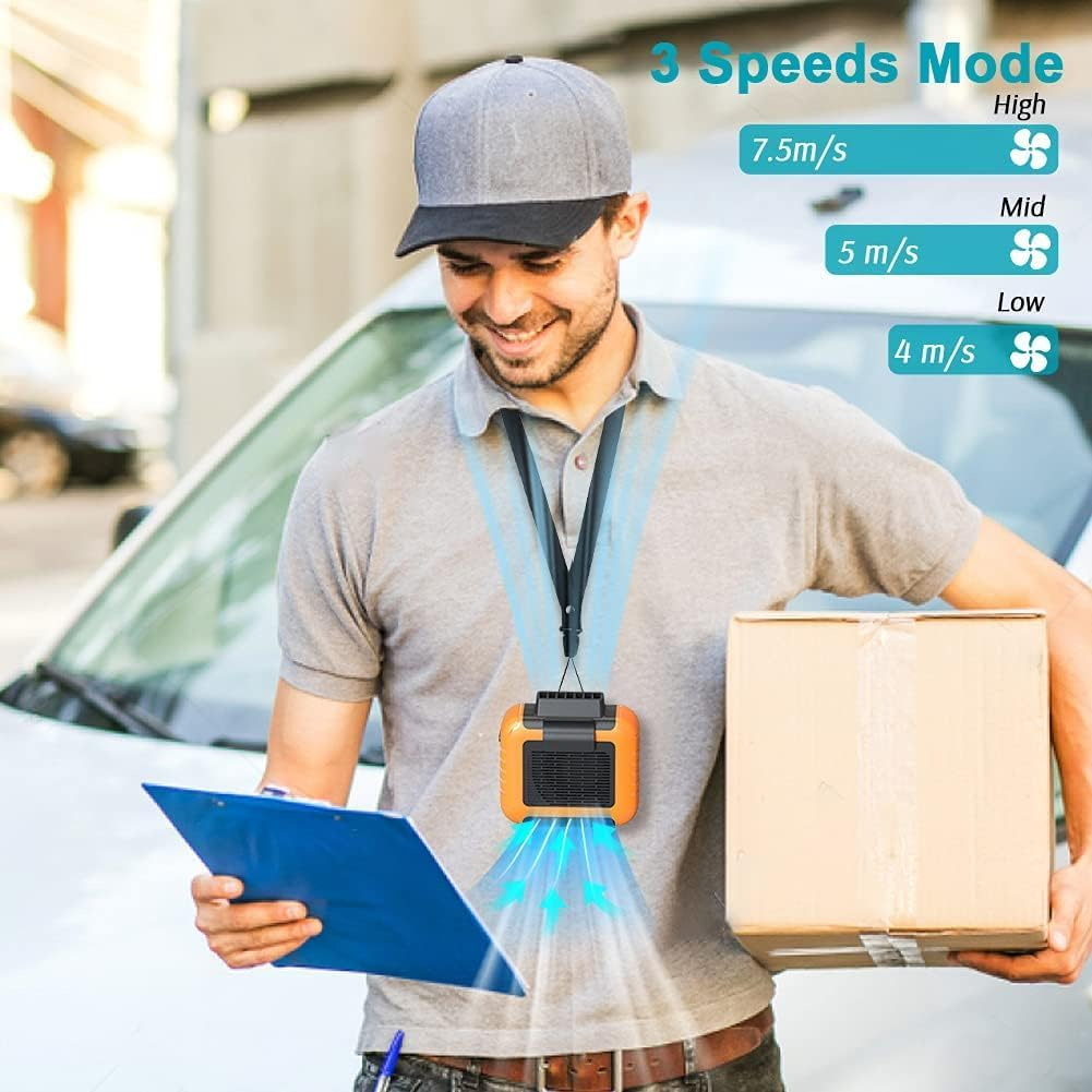 Portable Waist Fan with 5000Mah Battery & 3-Speed, Rechargeable Wearable Clip Fan for Neck and Waist, Hands-Free Cooling with LED Light for Outdoor, Work, Travel (Vibrant Orange) image number 1