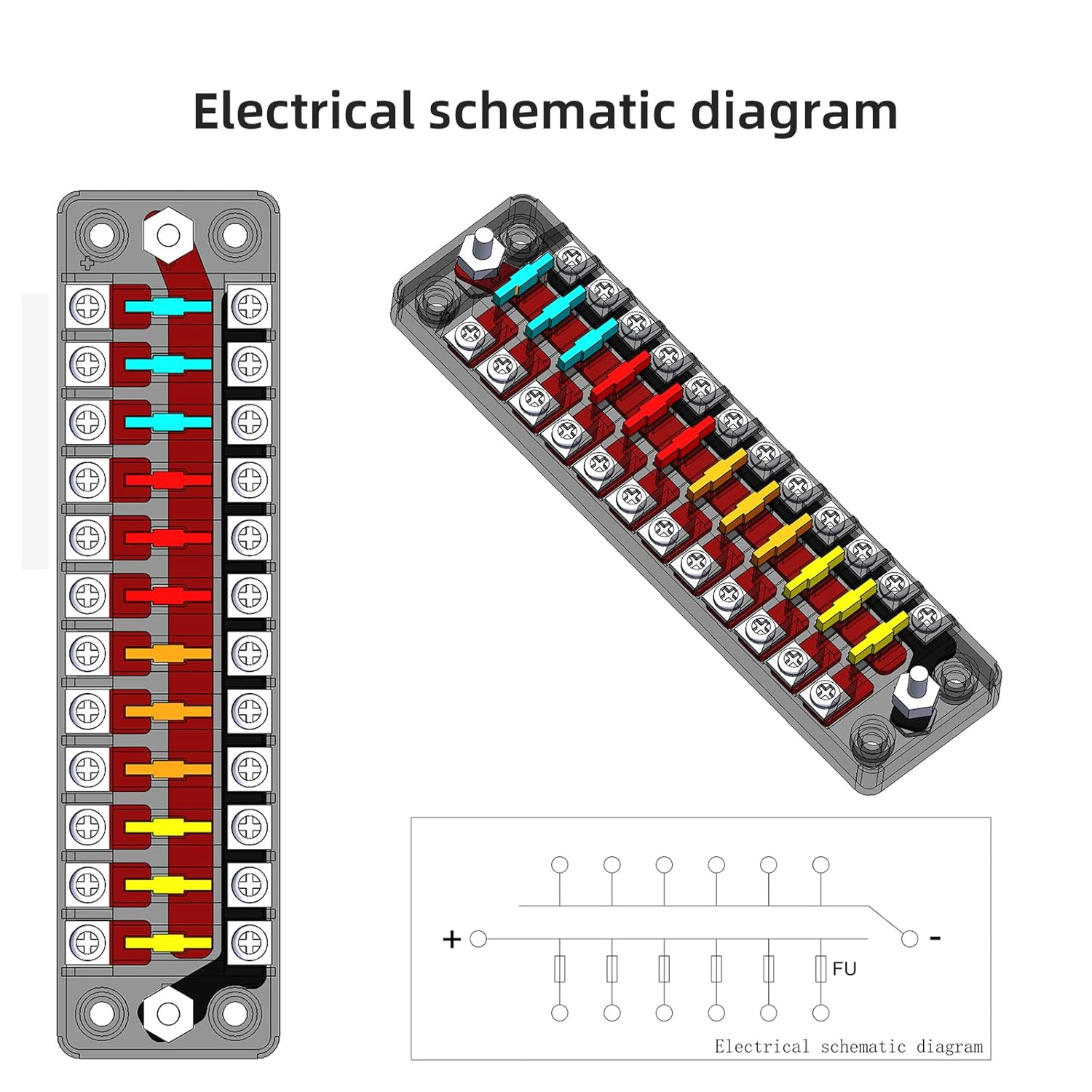 12 Way 12V Fuse Box Blade, 12Volt Fuse Block without LED Indicator Damp-Proof Cover - 12 Circuit Independent Positive Negative Fuse Box Holder for 12V/24V Auto Car Truck Boat Marine Vehicle image number 4