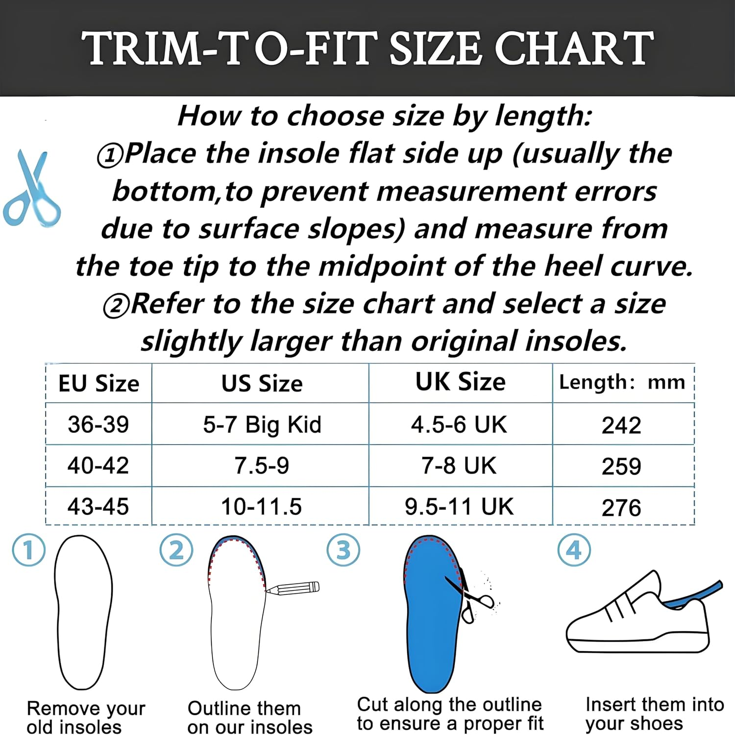 2 Pairs Arch Support Orthotic Insoles | Heavy Duty Arch Support for Plantar Fasciitis & Flat Feet | PU Foam + Gel Heel Cups | Work Boot/Sports/Running Inserts (Blue) (L（EU43-45）) image number 6
