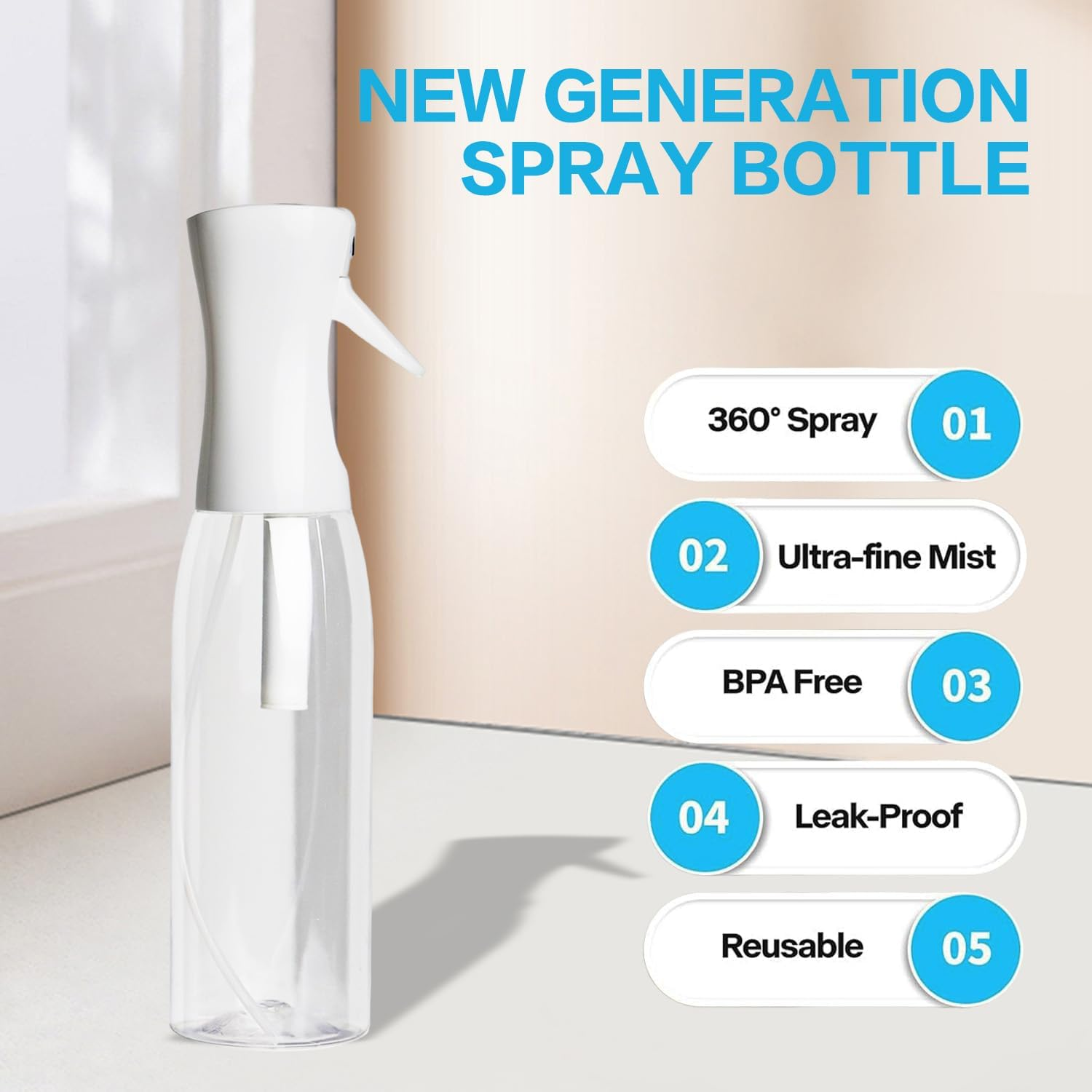 Aiokuo Mist Spray Bottle &ndash; 500Ml Continuous Fine Mist Sprayer for Hair, Plants, Cleaning, Ironing, Salon & Skincare (Transparent) image number 2