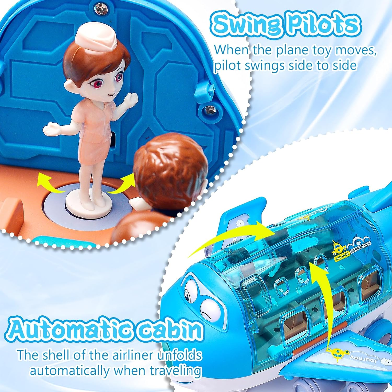 Electronic Plane Toy with Flashing Lights Music, Crawling Toy, 360&deg; Rotating Electric Aeroplane Toy, Children'S Toy from 1-3 Years (Blue) image number 5