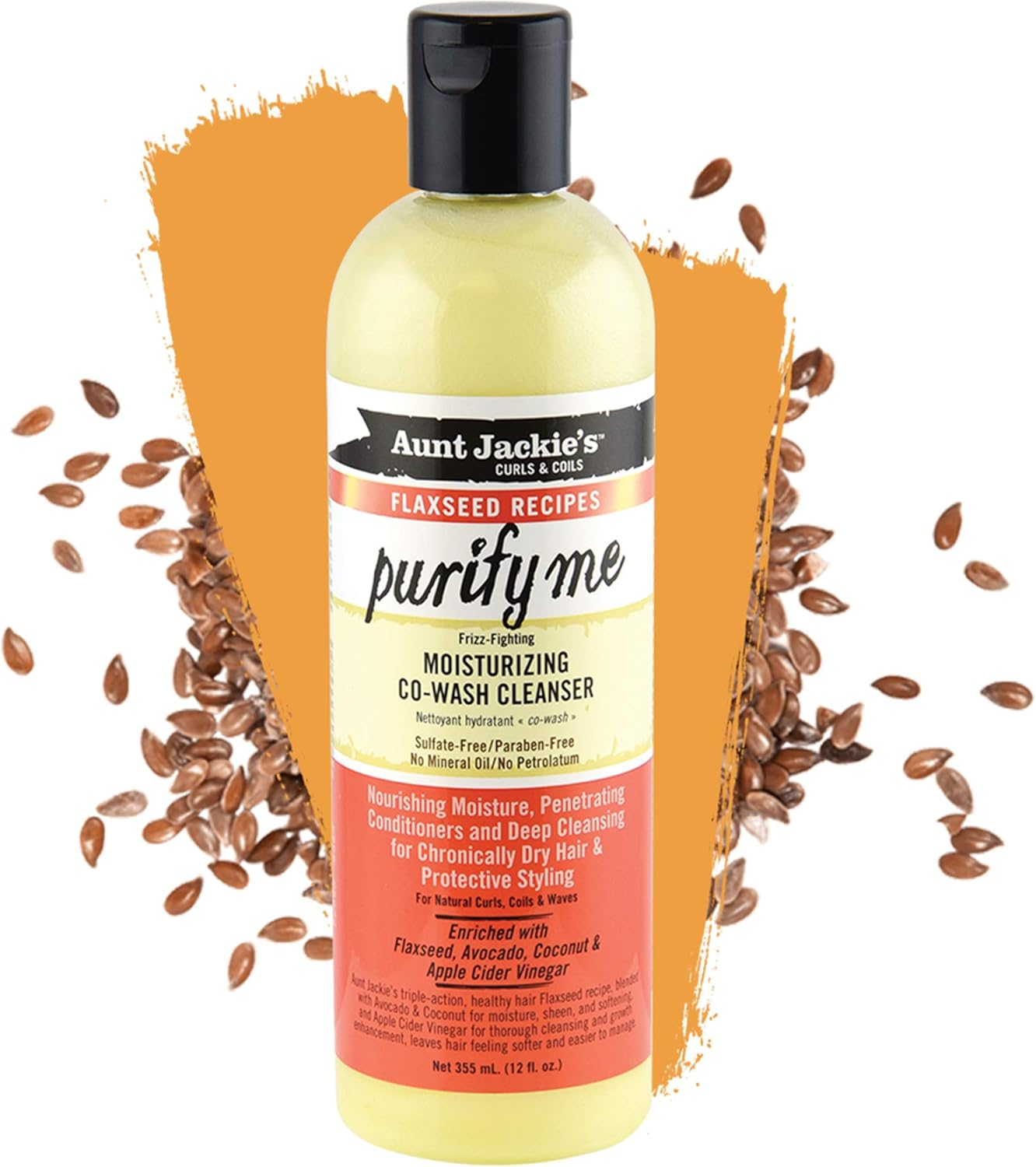 Aunt Jackie'S Flaxseed Recipes Purify Me, Moisturizing Co-Wash Cleanser, Penetrating Conditioners and Deep Cleansing for Chronically Dry Hair, 12 Ounce Bottle image number 3