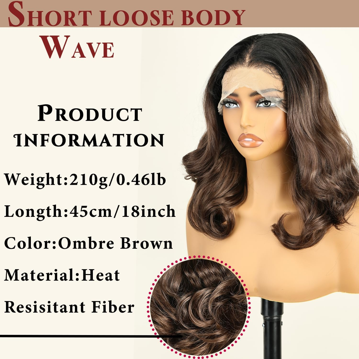 18" Dark Brown Synthetic Hair Wigs for Women 5" X 2.4" Open Parting with See through Lace Ready to Use image number 1