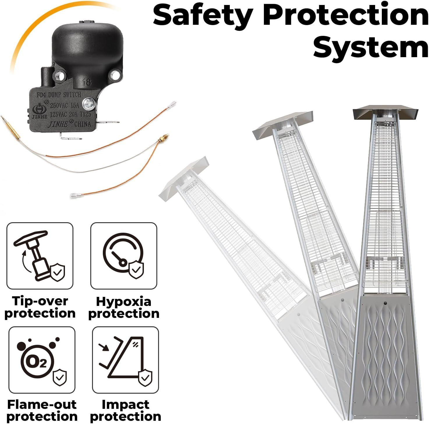 Outdoor Heater Replacement Parts Thermocouple & Tilt Switch, Repair Kit Dump Switch & Thermocouple Used for round Stand up Heater and Pyramid Patio Heater, Safety Protection System Thermistor Kit image number 5