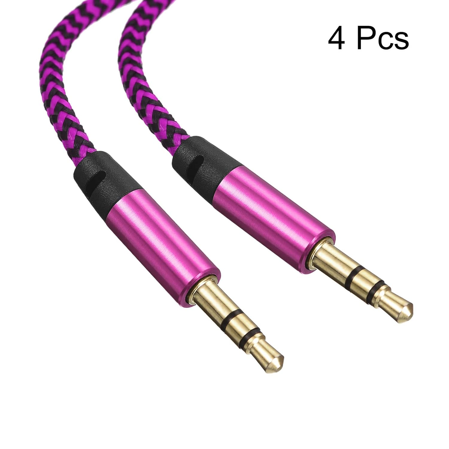Uxcell 4 Pack Aux Cable 3.5Mm Male to Male Nylon Braided 3Ft 3 Pole Hi-Fi Stereo Sound Auxiliary Cord Rose Red for Earphones, Smart Phones, Home/Car Stereos, Speakers, Computers