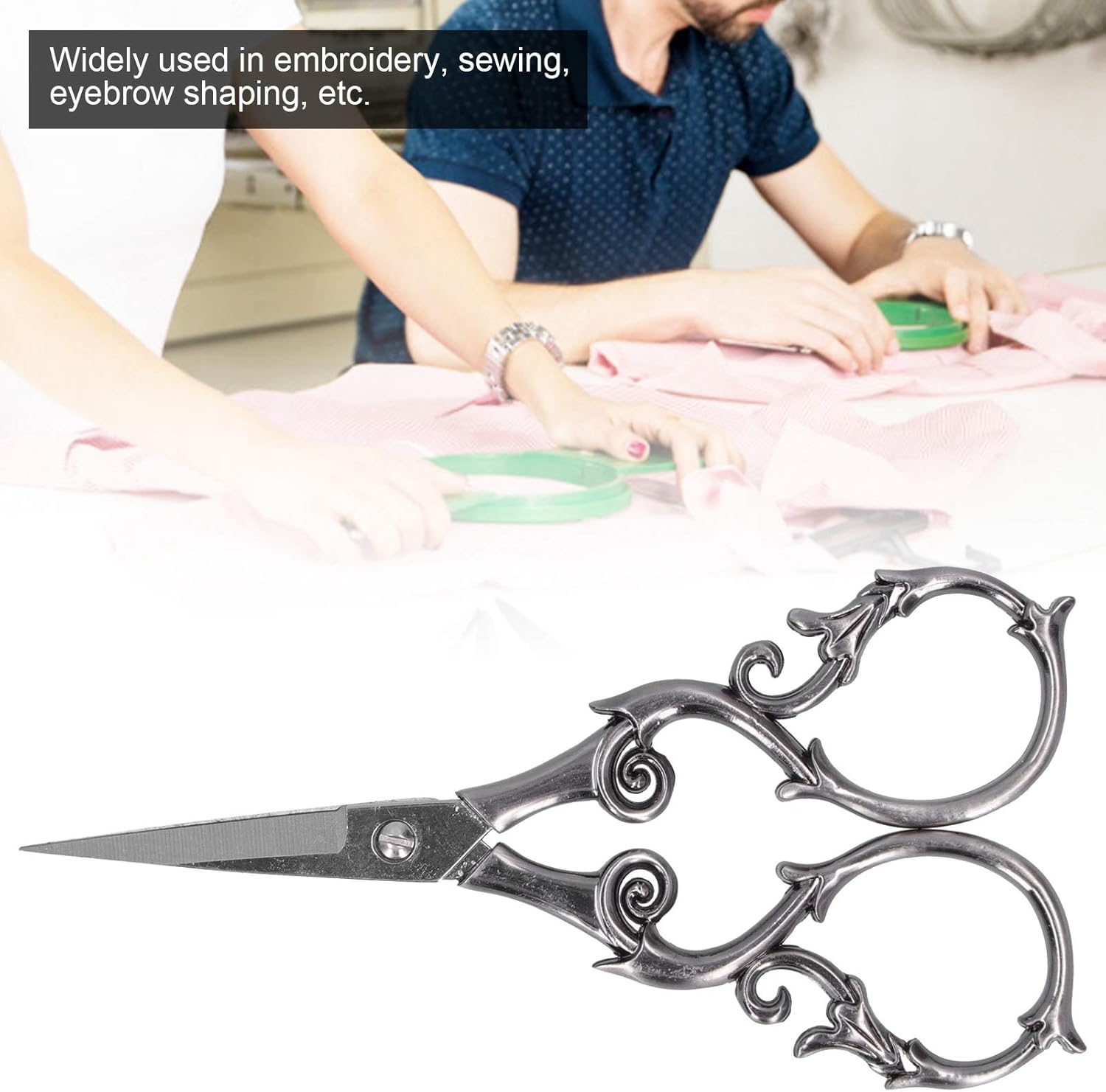 Retro Scissors, DIY Vintage Small Embroidery Cutting Tools, Can Be Used in Embroidery, Sewing, Eyebrow Shaping (Gray Silver) image number 5