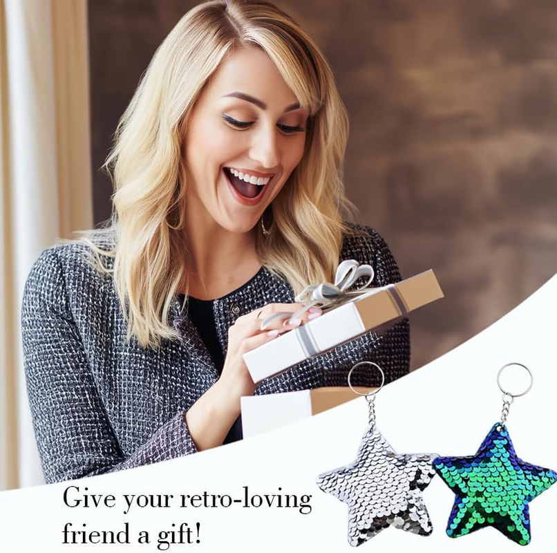 Rhinestone Sequins Star Keychains for Backpacks Handbag Glitter Charms for Purse Wallet Bling Keychain for Girls Women Stars image number 5