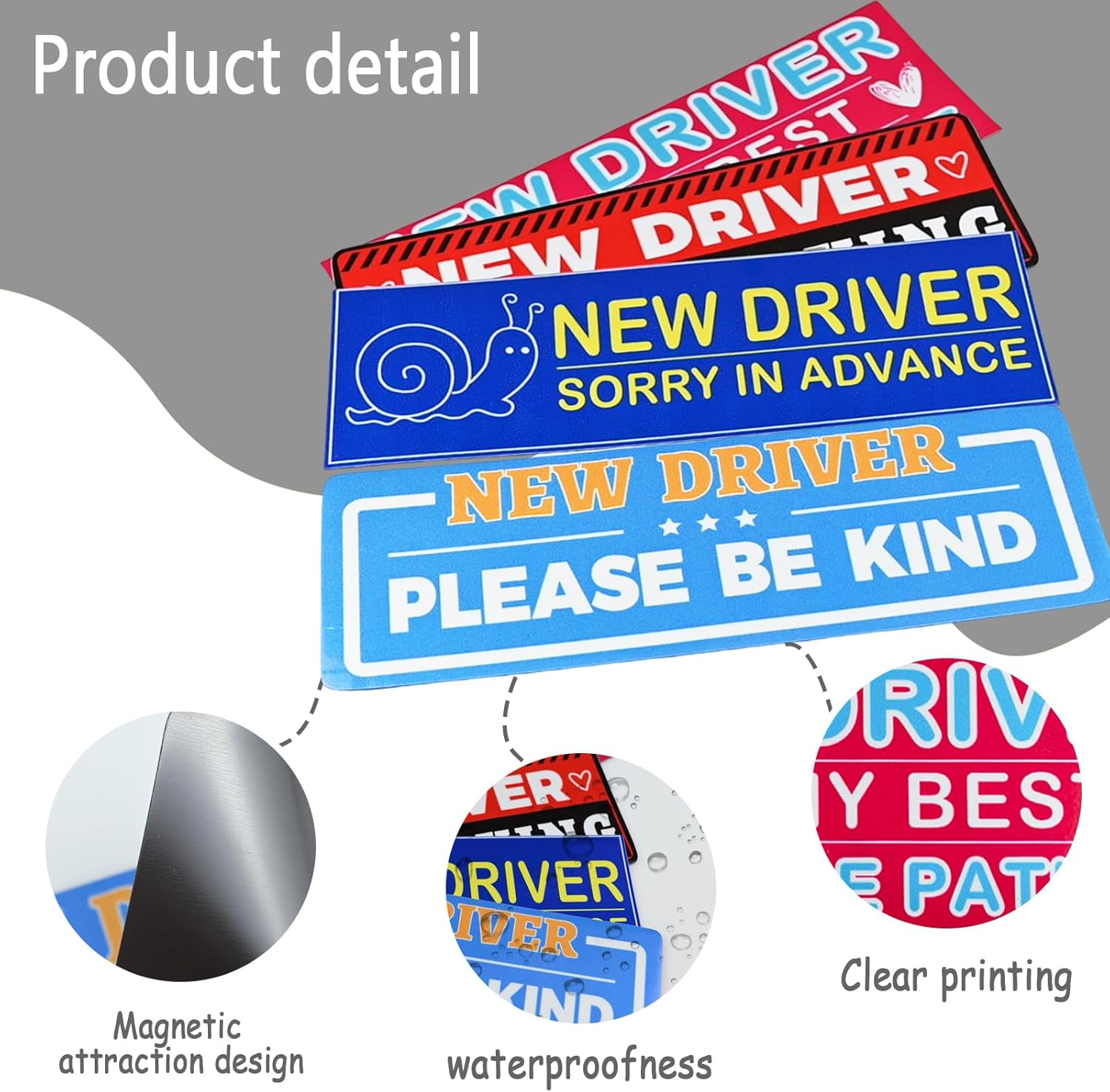 4 PCS New Driver Magnet for Car, Student Driver Magnet for Car, Removable Novice Rookie Safety Attention Sign Sticker, Funny Bumper Stickers Accessories(11.8 * 4.72In) image number 1