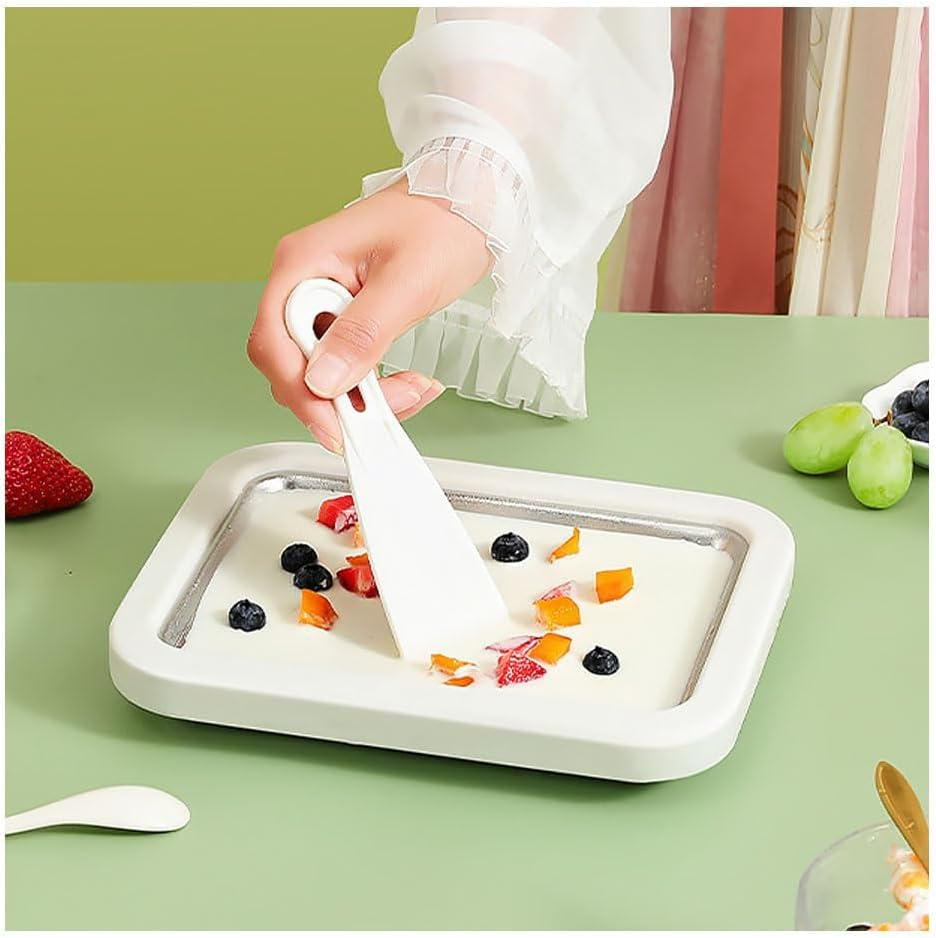 Ice Cream Maker Plate with 2 Spatulas for Homemade Rolled Ice Cream, Frozen Yogurt, Gelato, and Sorbet. Manual Stainless Steel Pan(White) - Pink image number 2