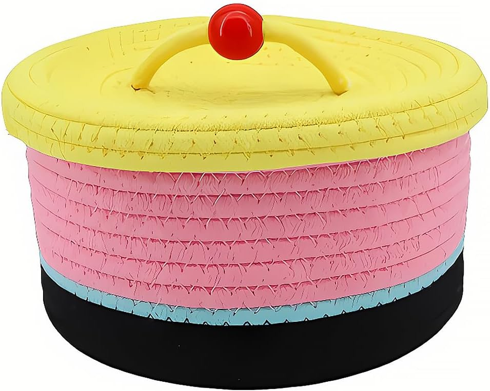 AIMALL Dopamine Storage Basket, Cotton Weave Colorful Desktop Organizer, Ideal for Cosmetics, Toys, Creative Cream Cake Theme, 9.05 X 5.51 Inches