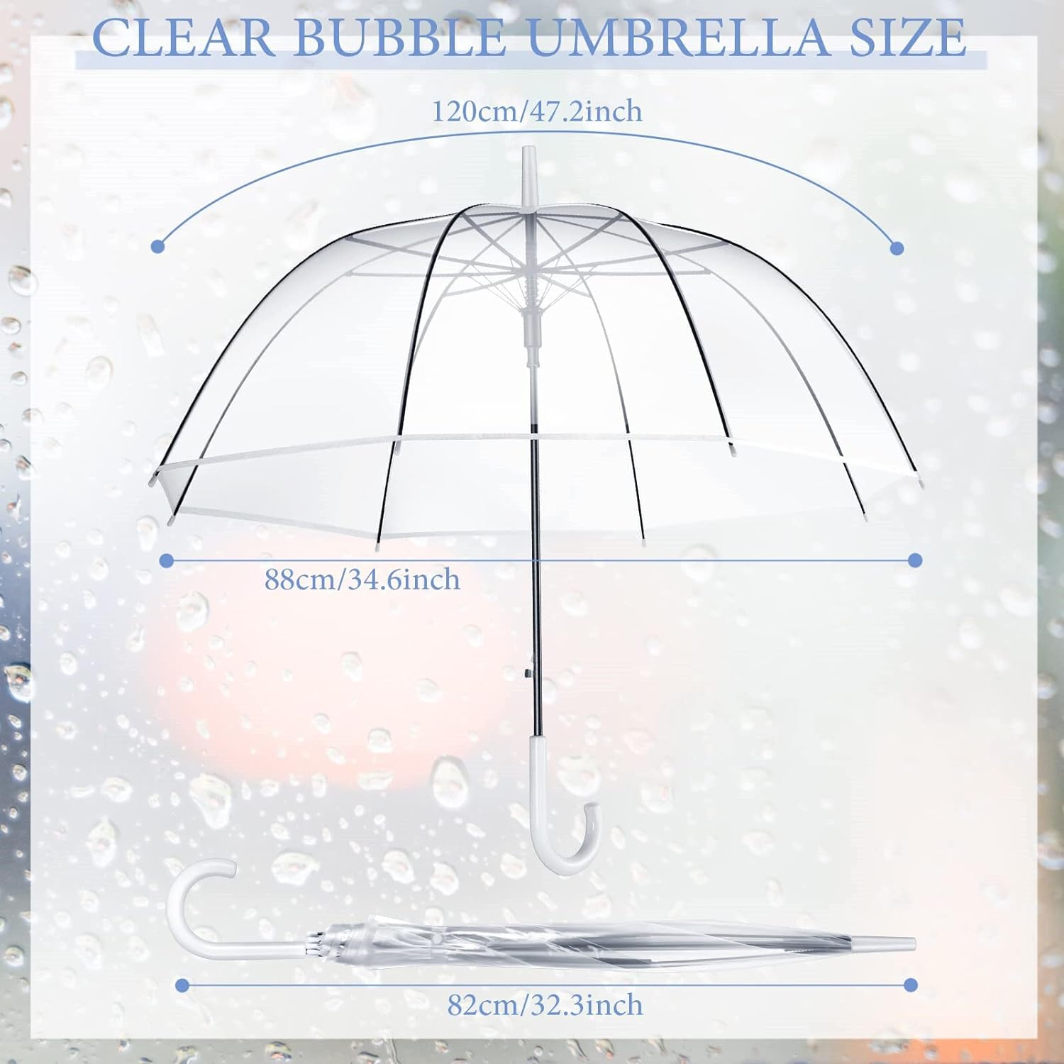 5 Pieces Clear Wedding Umbrella Automatic Open Rounded Umbrella Windproof Bubble Umbrella J Handle Large Canopy Stick Umbrella for Bride Groom Photography Rain Ceremony,White Transparent Umbrella