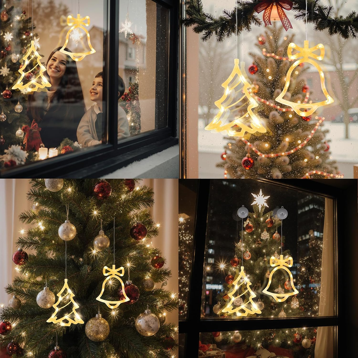 LEDYA Christmas Window Lights, Pack of 2 Bell & Christmas Tree, Warm White Fairy Lights, Battery Operated with Suction Cup & Timer, Window Fairy Lights for Christmas Decoration, Party, Wedding image number 6