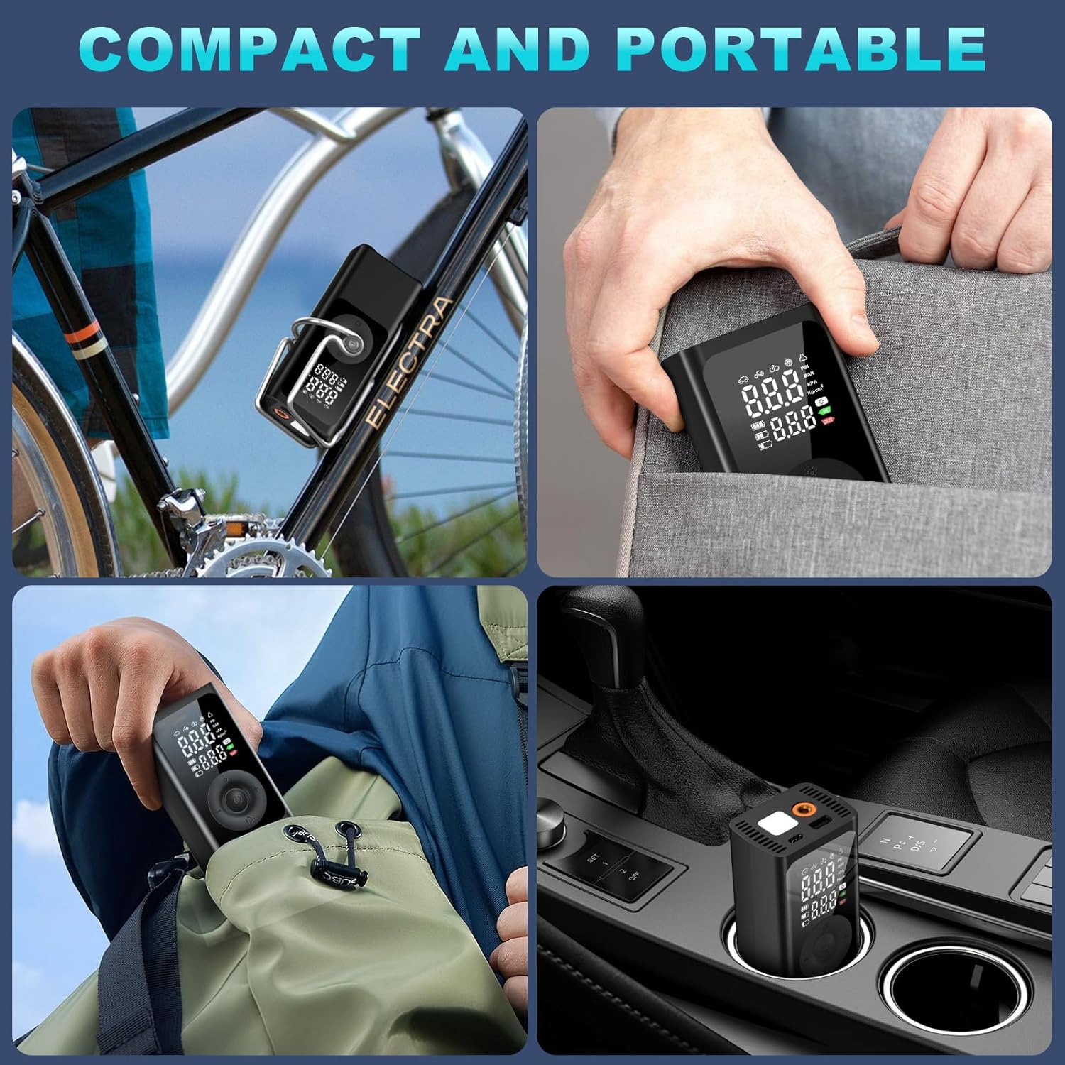 Tyre Inflator Portable Air Compressor Car Tyre Pump, 10000Mah Dual Power Supply 150PSI Tyre Inflator Cordless Digital Dual Values Display Tyre Pump for Car Motorcycle Bike Ball image number 3