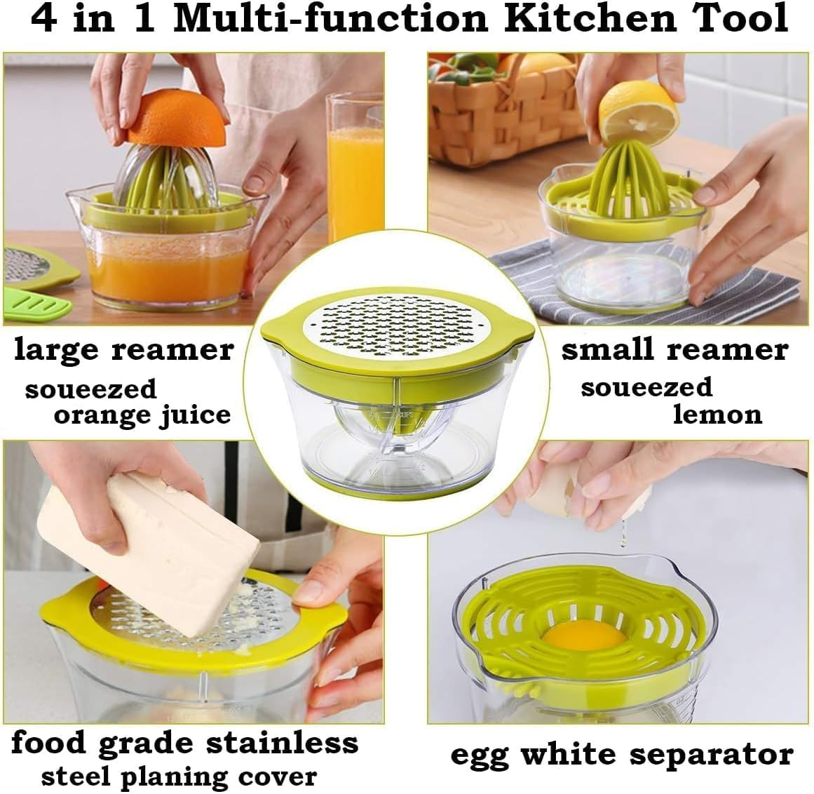 4 in 1 Manual Manual Juicer,1Pc Citrus Lemon Orange Juicer Manual Hand Squeezer with Measuring Cup and Grater,Lemon Orange Hand Juicer Manual Fruit Squeezer,Manual Hand Citrus Lemon Orange Squeezer image number 4