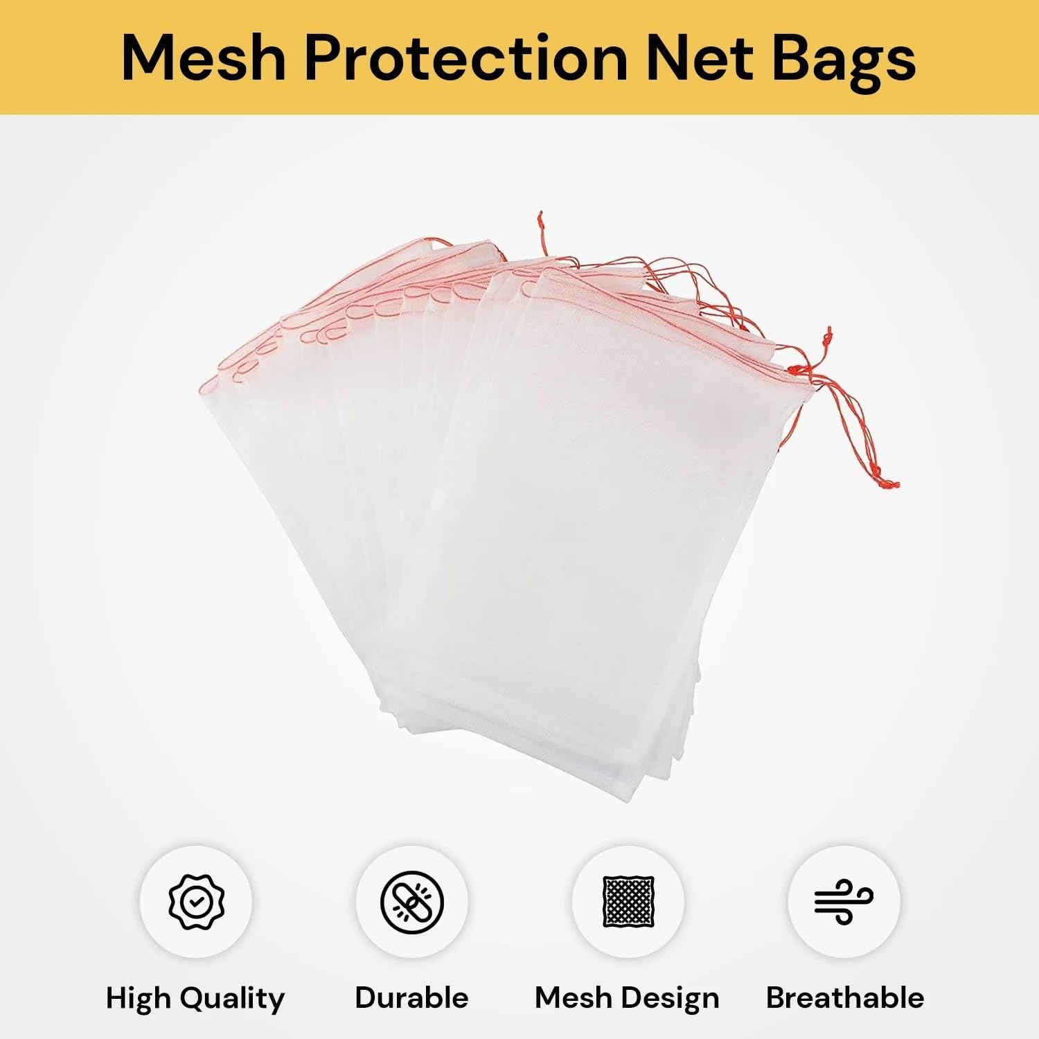 Ezonedeal 50 PCS Fruit Protection Bags, 6X10 Inch Fruit Netting for Fruit Trees, Garden Plant Protector Mesh Cover Bag for Grape, Tomato, Banana, Peach, Apple, Flower image number 3