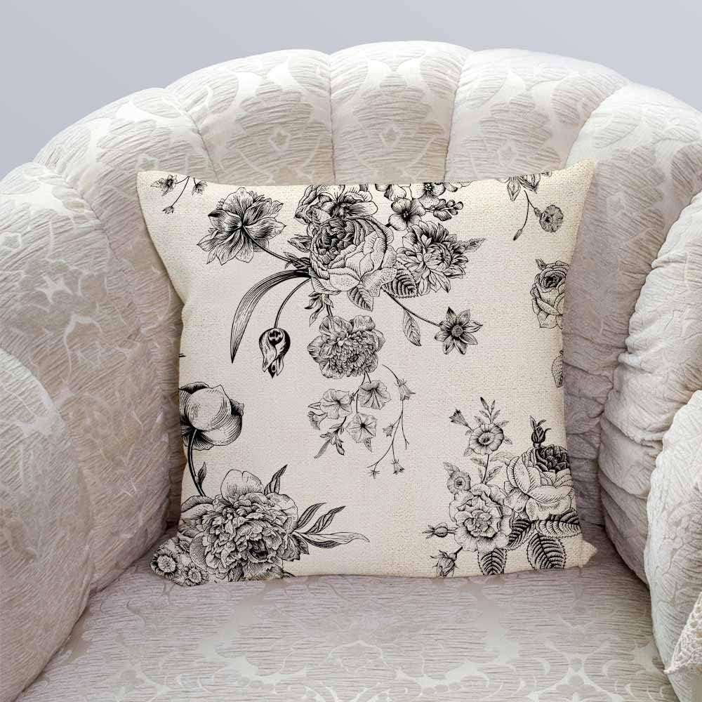 IBILIU Throw Pillow Covers Vintage Floral with Victorian Bouquet of Black Flowers on Garden Roses Tulips Delphinium Petunia Cushion Pillow Case 18X18 Inches image number 1
