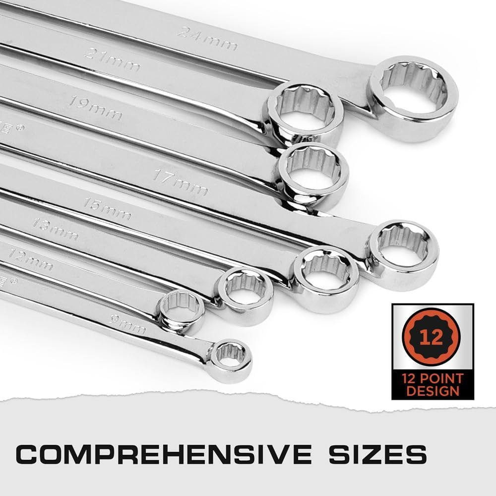 HORUSDY 8-Piece Extra Long Spanner Set, 8Mm-24Mm Aviation Spanners Double Box End, 5Mm Thick CR-V Steel with Storage Foam for Tool Drawers image number 3