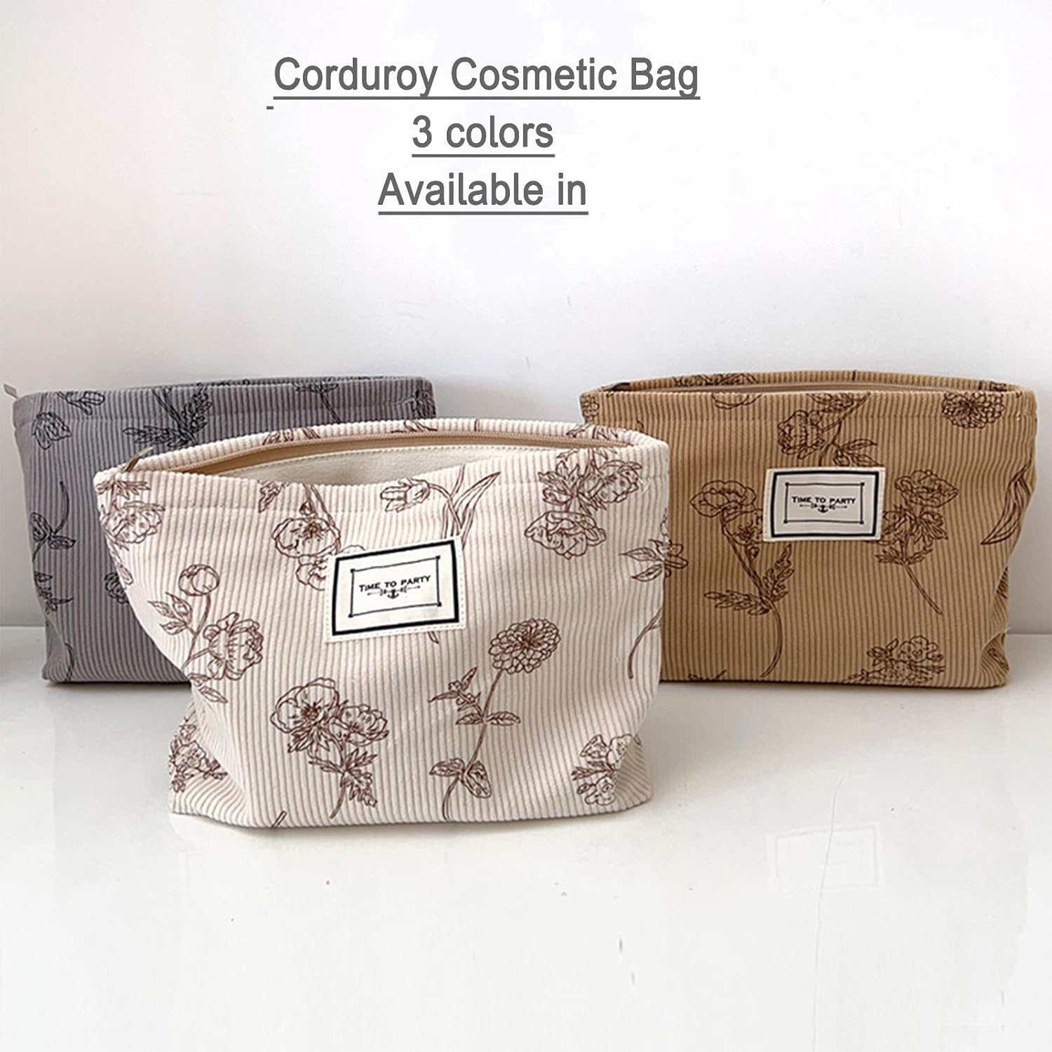 Gidary Cosmetic Bag Makeup Bag Preppy Cute Corduroy Toiletry Bag for Women Travel Essentials (White) - White image number 3