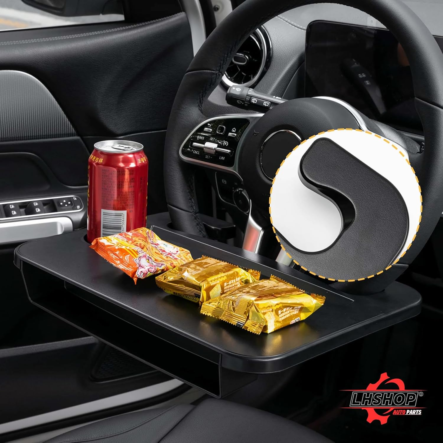 Qlhshop 3 in 1 Car Steering Wheel Desk - Steering Wheel Tray with Car Seat Gap Filler Organizer | Car Food Tray Table for Eating Driver | Car Desk for Laptop Mount, Car Travel Accessories for Adult image number 4