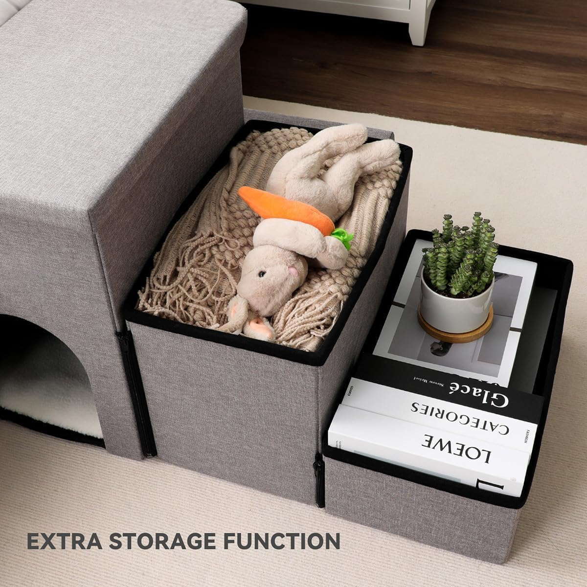 Dog Step Stairs with Storage, Foldable 3-Step Wider Dog Steps for High Beds Couch, Portable Cat & Puppy Steps, Dog Stair Ramp with Storage Box