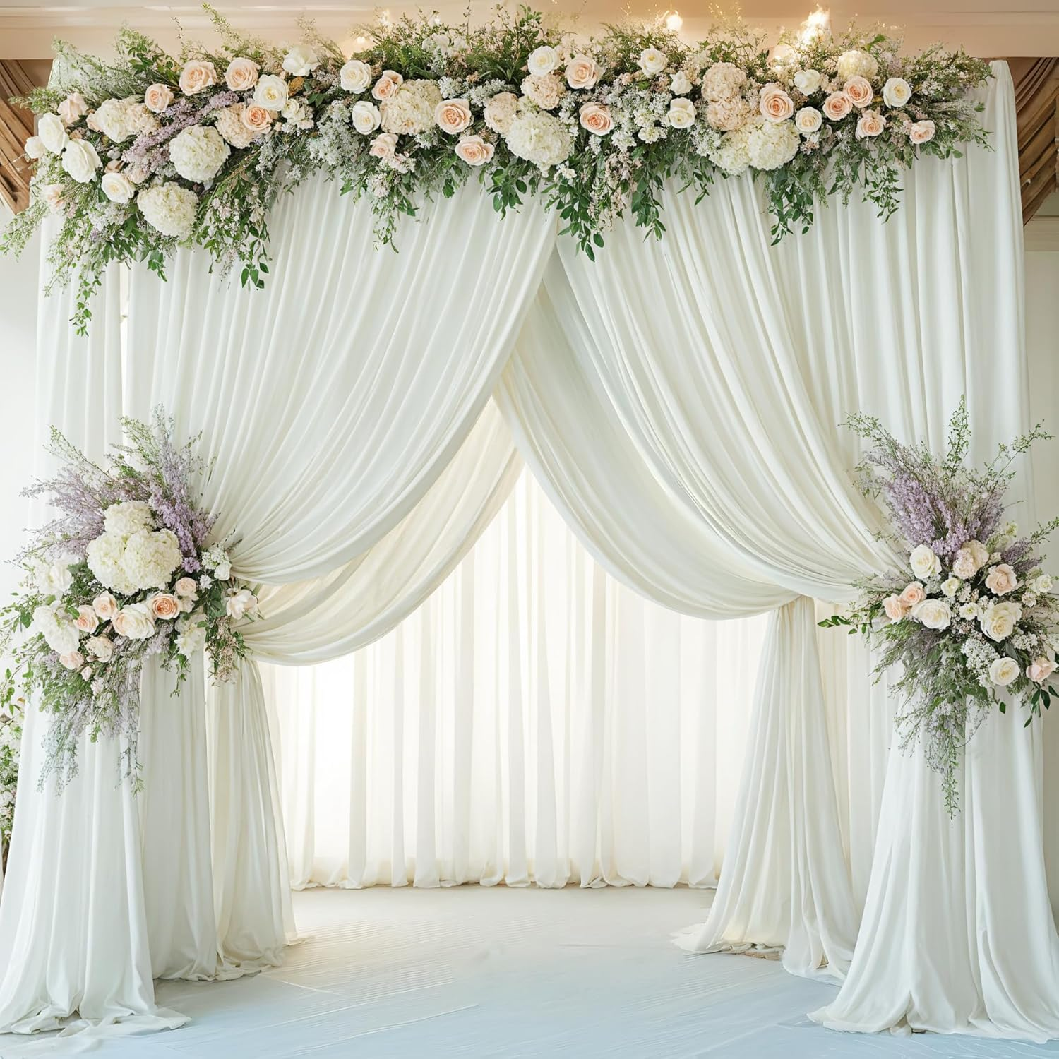 50X14Ft Ivory Backdrop Curtains for Parties, Wrinkle Free Polyester Ivory Photo Backdrop Drapes 10 Panels 14 Ft Long Back Drop Cloth for Wedding Birthday Photography Background Party image number 1