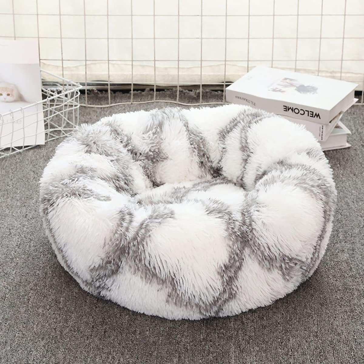Dog Cat Bed, Donut Pet Bed for Small Dogs, Fluffy Cozy Self-Warming Improved Sleep Pet Cushion Beds, Anti-Slip Machine Washable Light Diameter16In image number 3