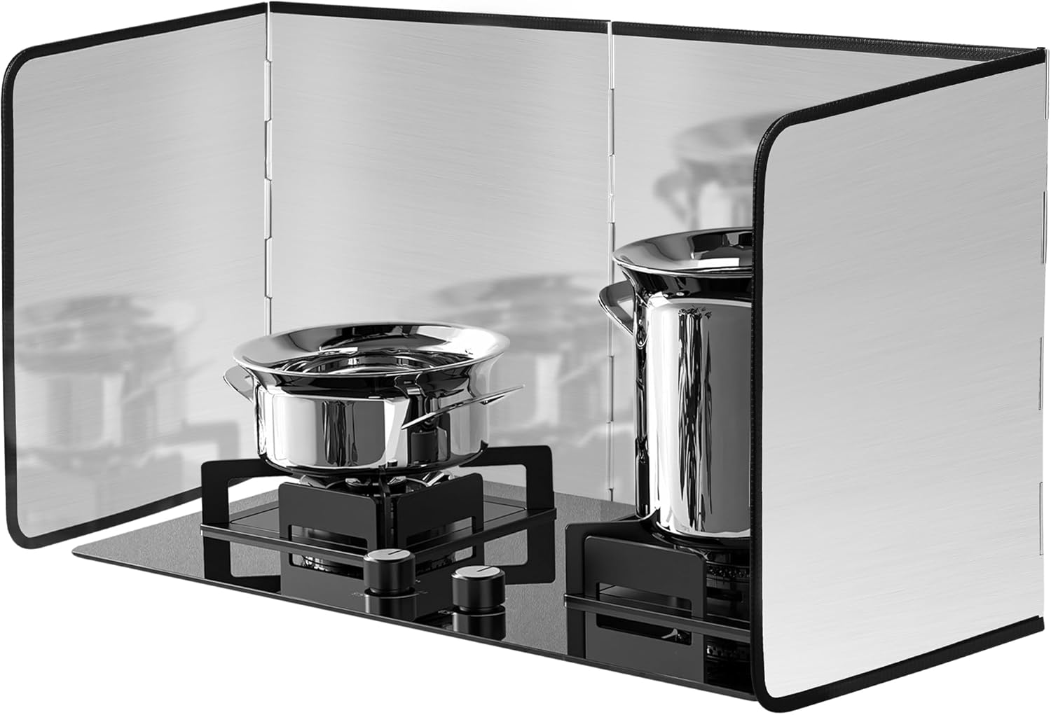 Foldable anti Splatter Shield Guard, Grease Splatter Screen Oil Gas Barrier, 40Cm Height 4 Sided Splatter Guard, Heat Insulation Kitchen Utensils, Splashproof Baffle for Kitchen Cooking Black