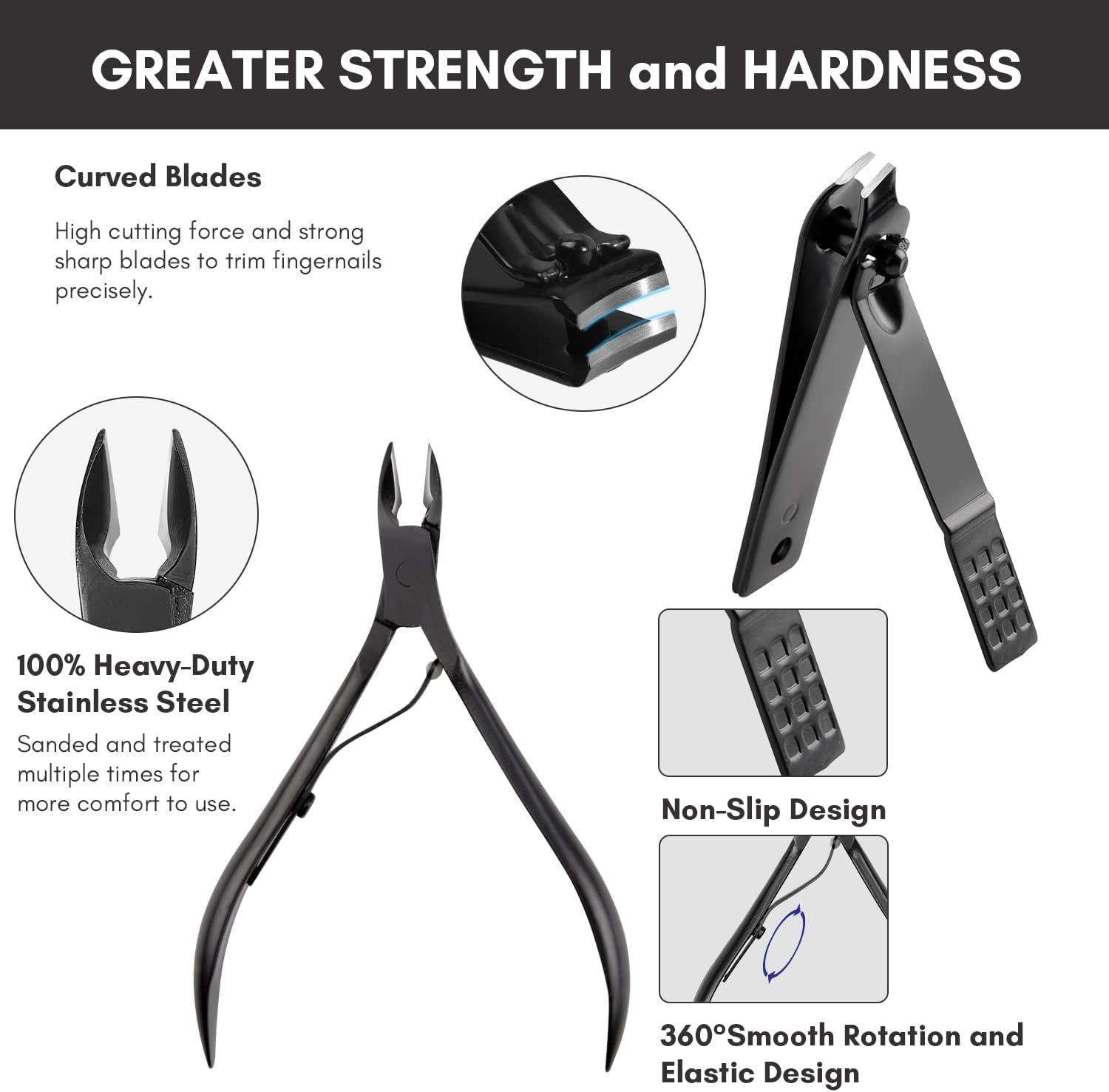 FAMILIFE Manicure Set Professional Stainless Steel Manicure Kit for Women 12Pcs Nail Clippers Kit Travel Case (Black) image number 4