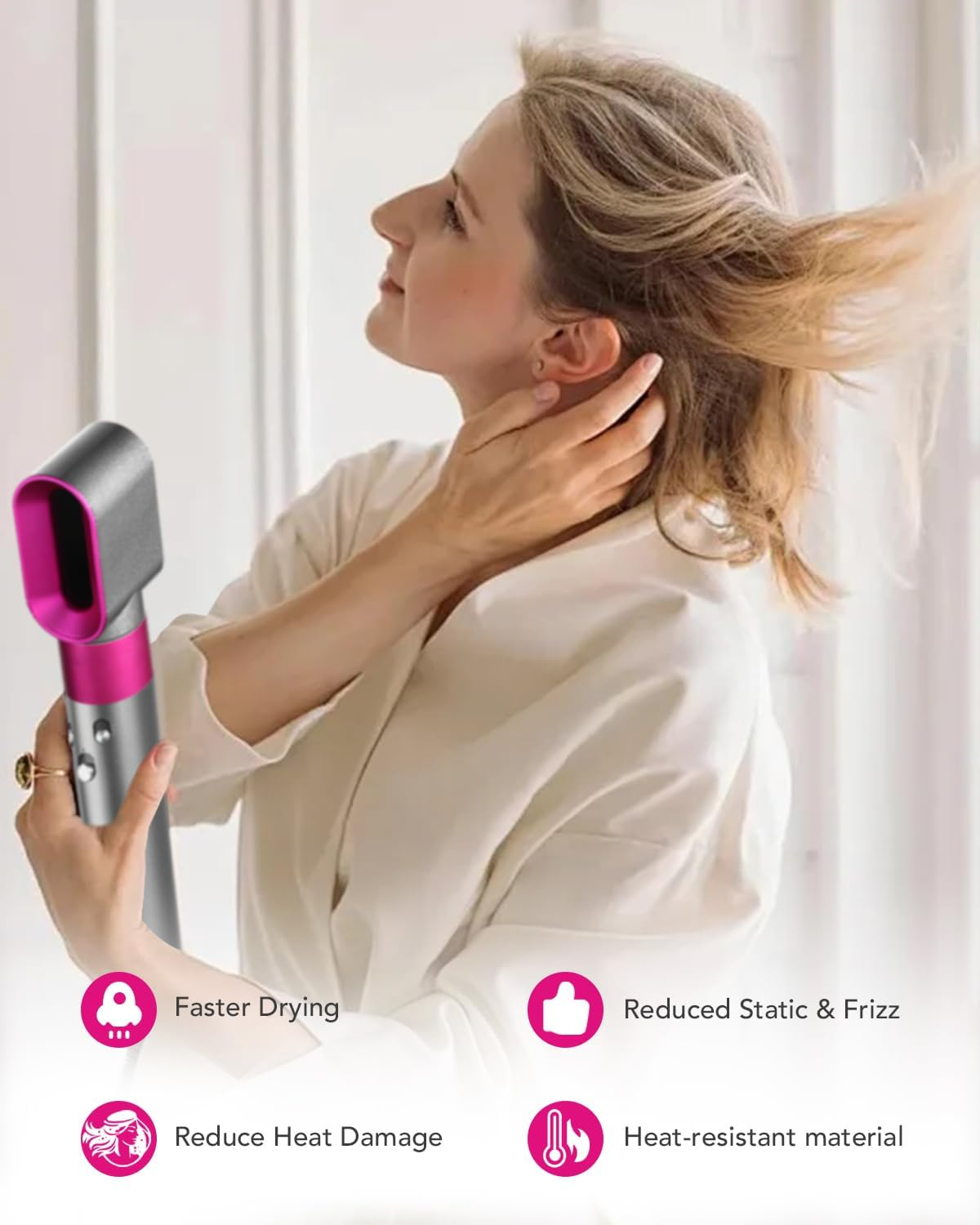 Pre-Styling Dryer Nozzle for Dyson Airwrap HS01/HS05 &ndash; Fast Drying Attachment, Nickel/Fuchsia (Part 969759-01) image number 4