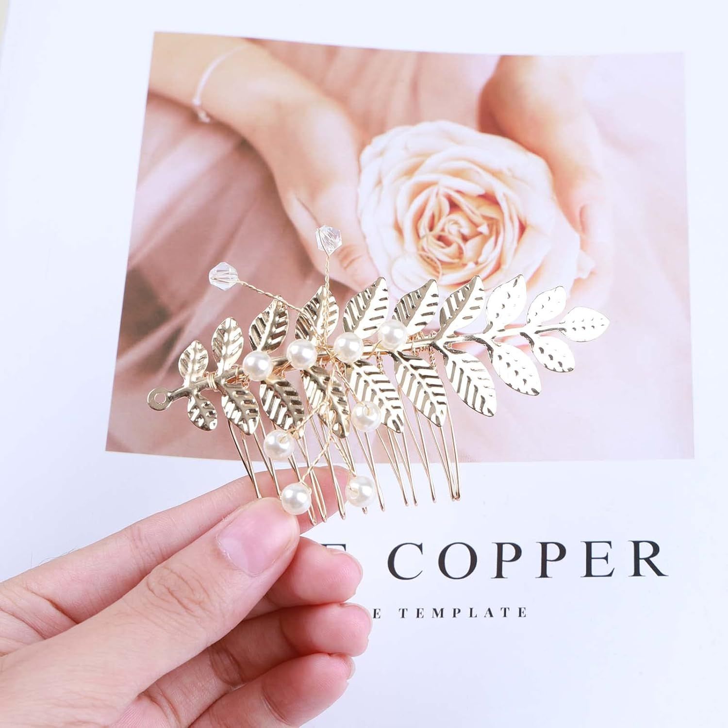 Yheakne Crystal Wedding Hair Comb Gold Pearl Hair Comb Barrette Bridal Hair Comb Headpieces Decorative Head Comb Headpiece Rhinestone Hairpiece Side Comb Hair Accessories for Women and Girls (Gold) - Silver image number 2