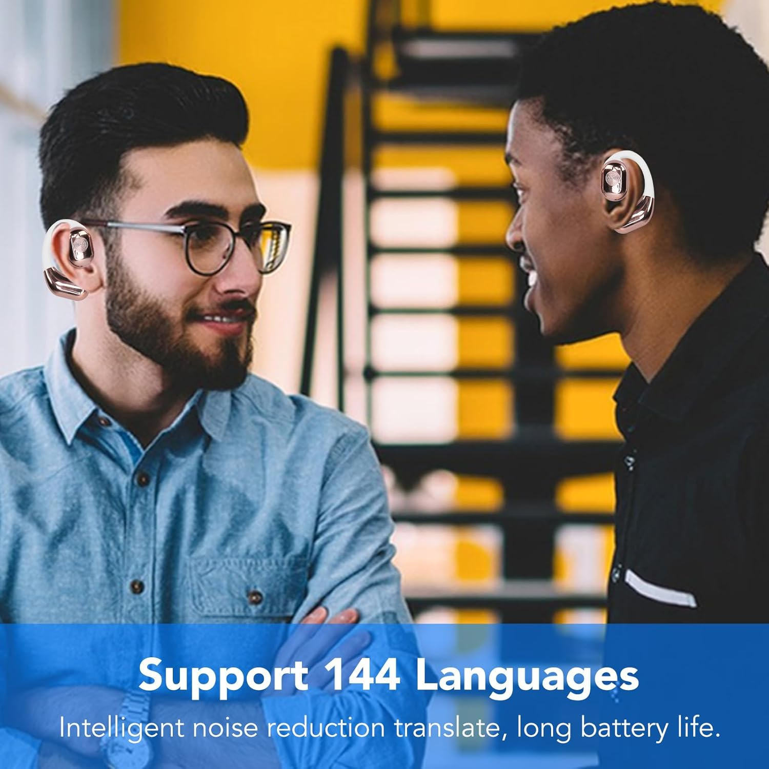 Language Translator Earbuds, Two Way Real Time Translation in 144 Languages, HD Clear Calls, Translation Earphones with APP for Travel Business Learning (White Gold) image number 1