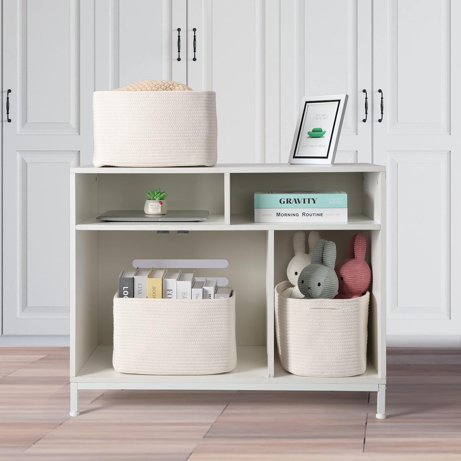 Cotton Rope Storage Basket Bins Woven Basket Organizing Shelves Rectangle Decor Storage Clothes Toy Book Towels Square Wicker Nursery Basket Organizer 3Pack White LBG-0001 14.5''X9.5''X9.3''