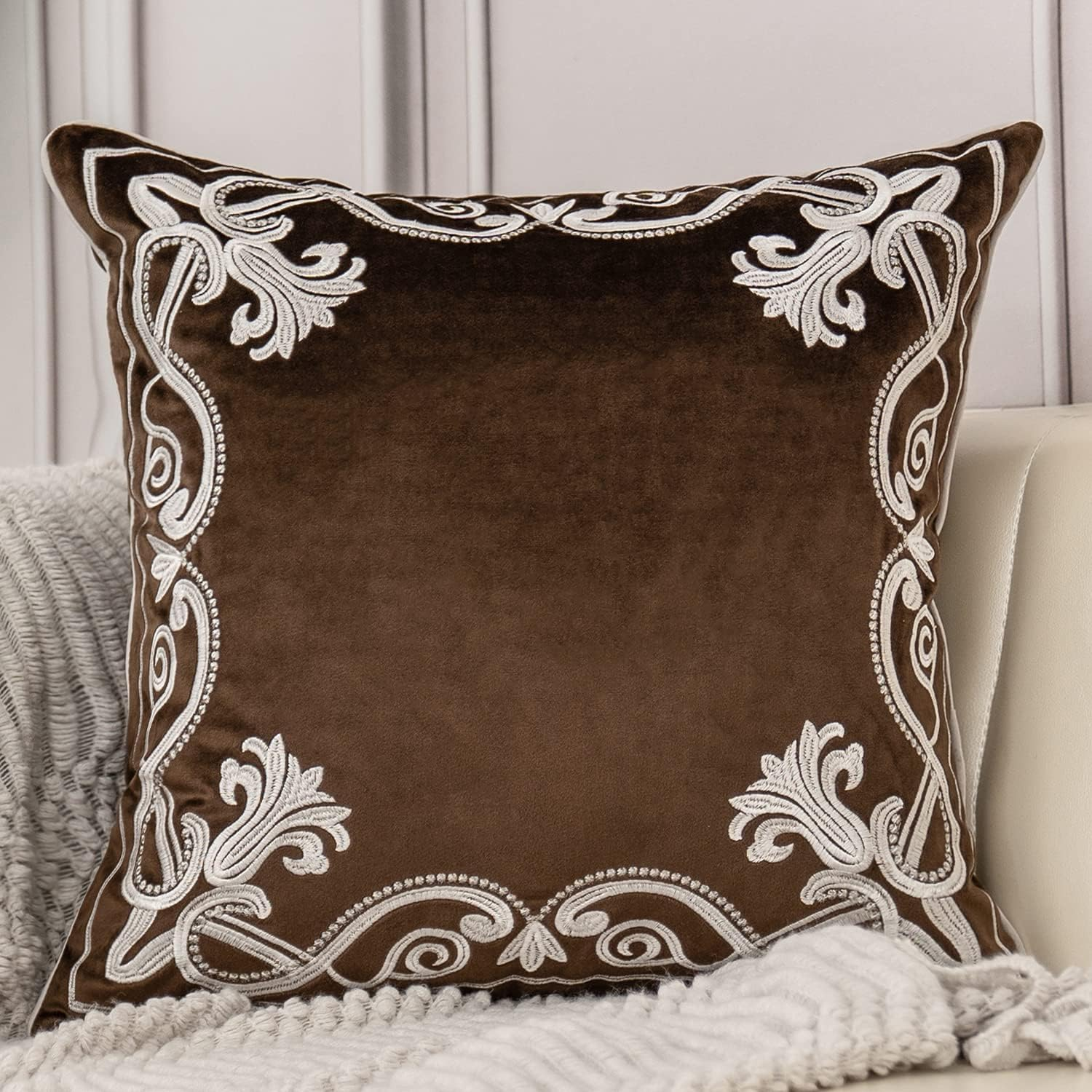 Aeckself European Floral Pillow Cover 12X20 Inch, Luxury Velvet Embroidered Decorative Lumbar Throw Pillow Cover for Couch Bedroom Living Room, Black and Gold
