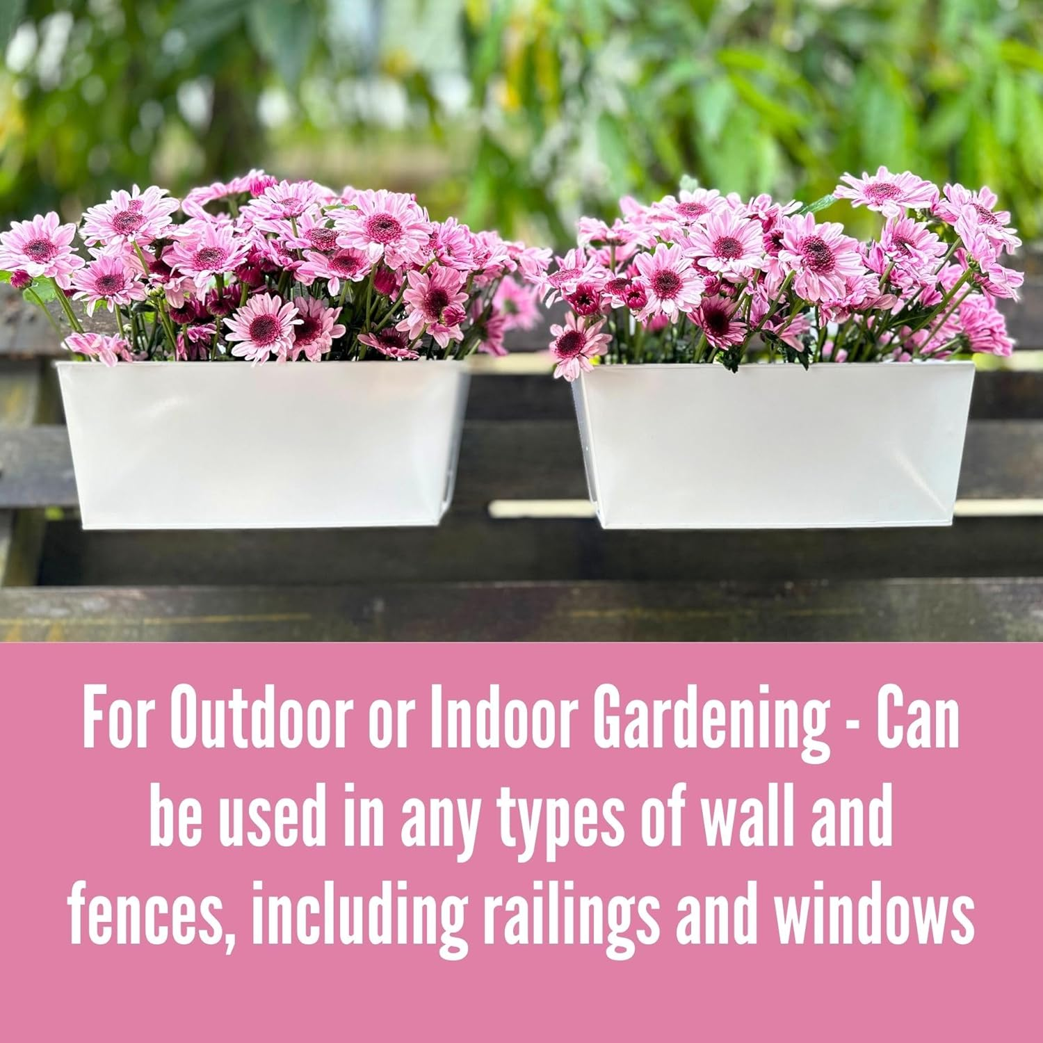 Lalagreen Rail Planter Box (4 Pack, 16 Inch) Large White Metal Hanging Flower Pots, Rectangle Outdoor Strawberry Plant Holder Window Balcony Deck Railing Fence Minimalist Farmhouse Countryside Style