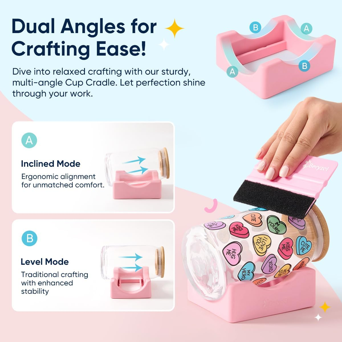 Beryzol Silicone Cup Cradle, Cup Cradle for Tumblers with Felt Squeegee Use to Apply UV DTF Stickers/Vinyl Stickers for Tumblers - Keep Mugs in Place - Cup Cradle-Cyan image number 4