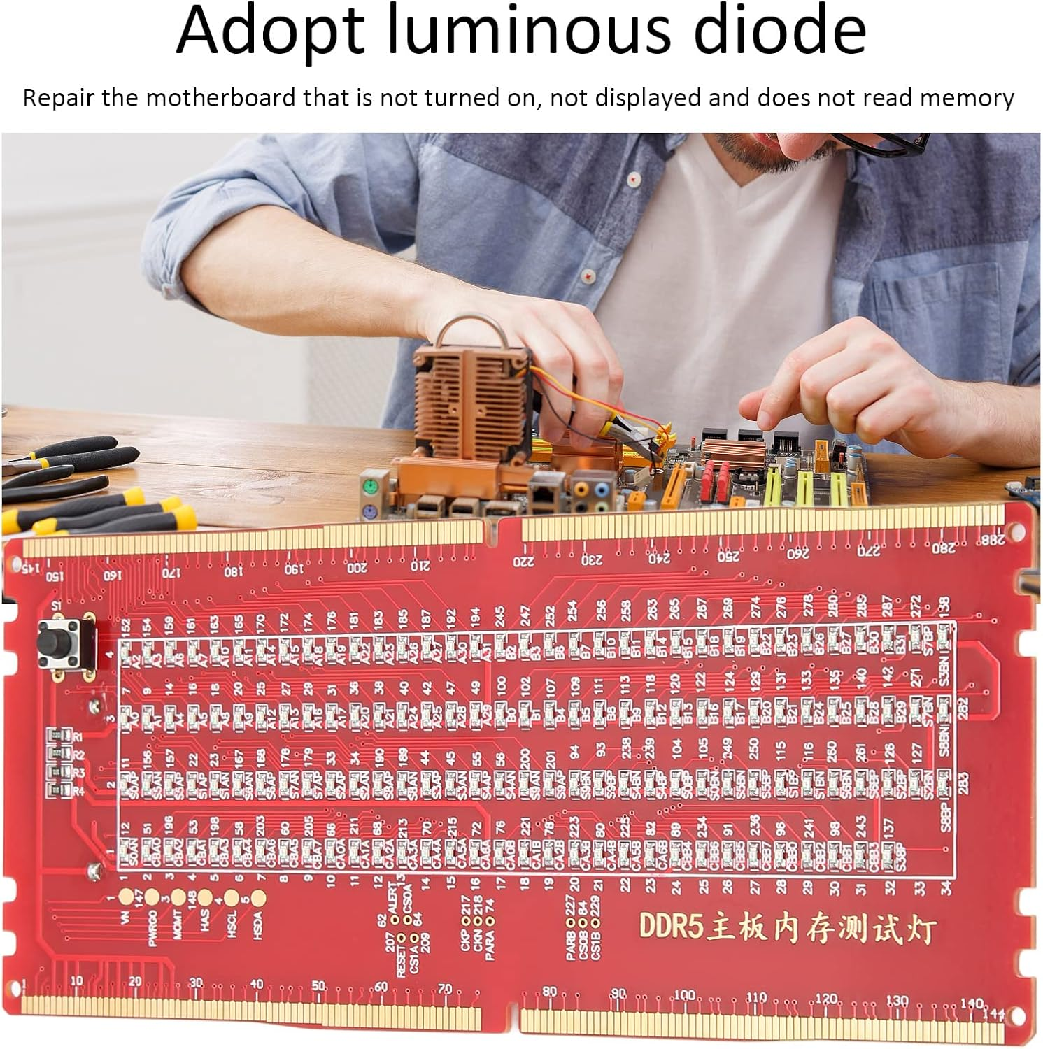 QANYEGN DDR5 Memory Tester, Memory with Light Tester, Desktop Motherboard Analyzer, Computer Memorys Tester for Repairing Motherboard Failures image number 4