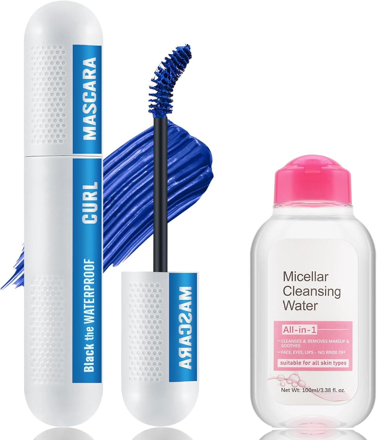 Apooliy Colorful Mascara and Makeup Remover Set,Smudge-Proof Black Mascara,Blue Purple Long Lasting Charming Voluminous