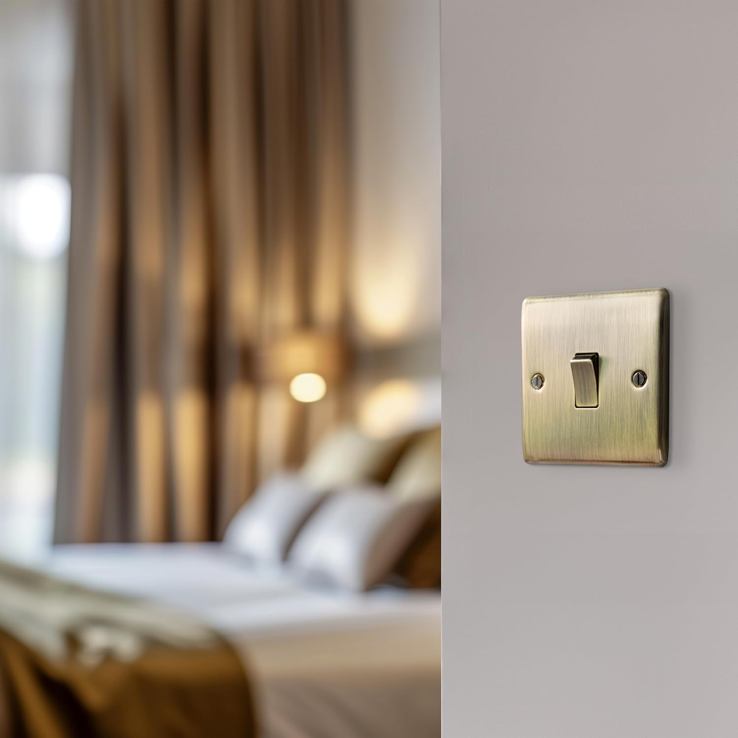 BG Electrical Single Intermediate Wall Light Switch, Raised and Slim Profile, round Edges, Nexus Metal, Antique Brass, 20A, 16AX, NAB13 image number 6